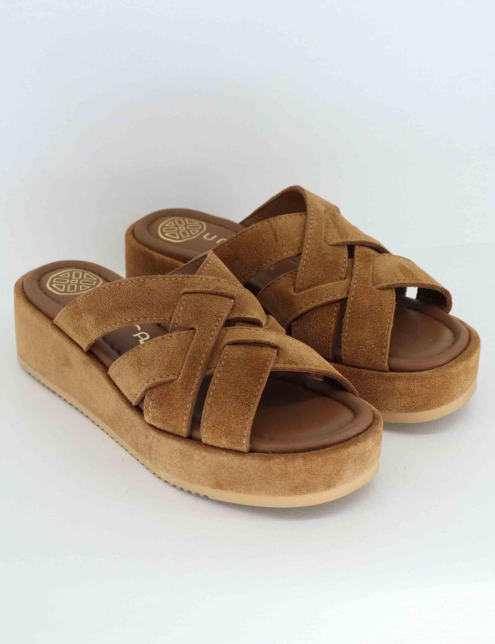 Sandali donna in camoscio cuoio con zeppa bassa KATOU BS_CUOIO Unisa 