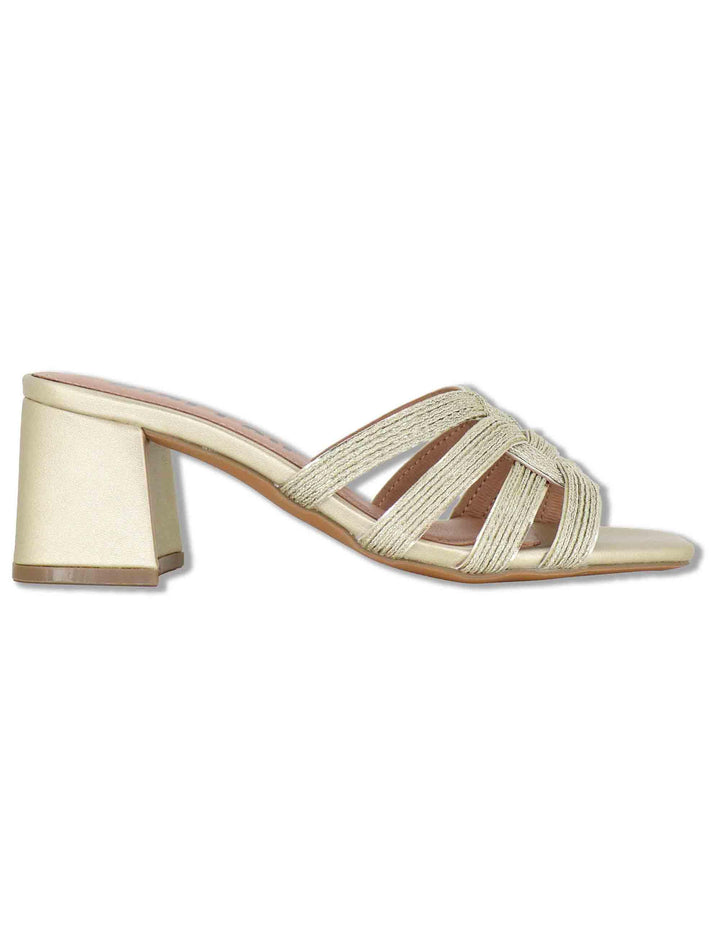 Sandali scalzati donna in pelle e tessuto oro con tacco alto Aran 878Z94HG 04-ORO Bibi Lou 