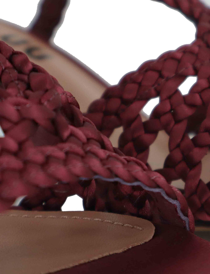 Sandali donna slingback in pelle intrecciata bordeaux con tacco sottile Kou 702Z75VK 40-BURGUND Bibi Lou 