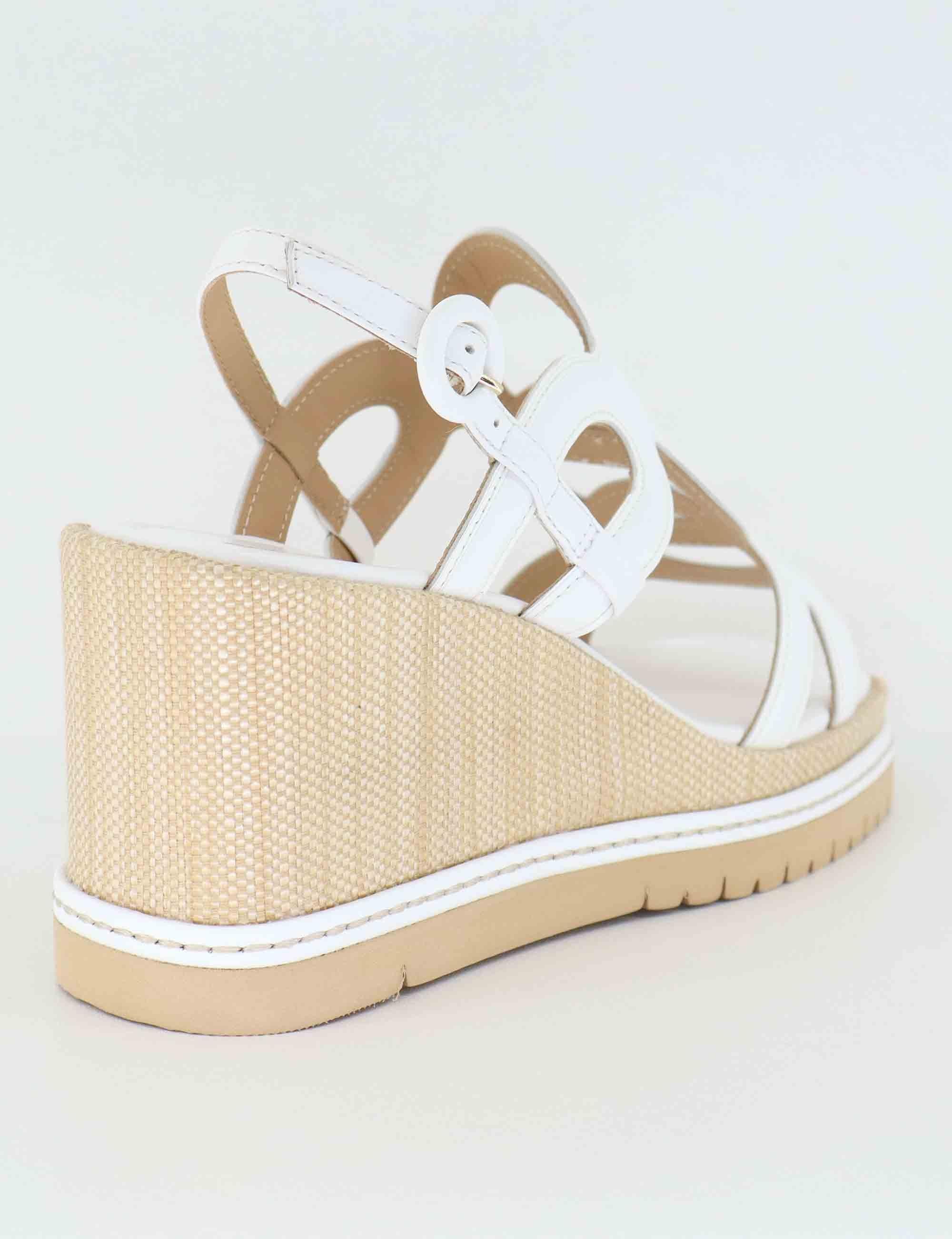 Sandali donna in pelle bianca con zeppa alta in rafia BL5403X 100 Bruno Premi 