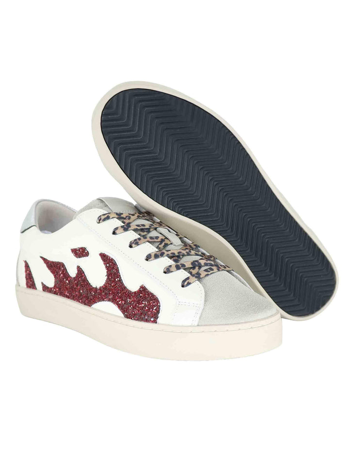 Sneakers donna in pelle bianca con logo glitter D0011S10 02 Gamin 