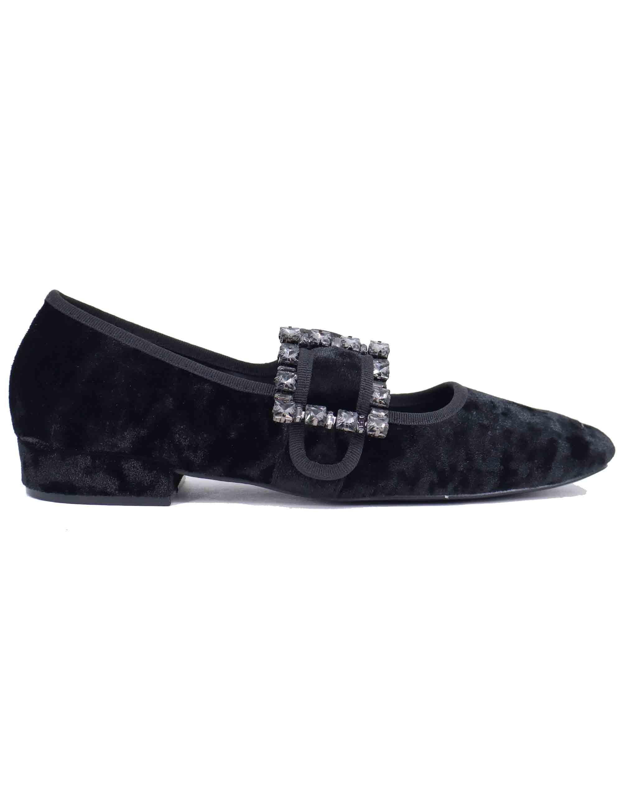Ballerine Donna in Velluto Nero Exe T185L0131016 001 - Fibbia Strass