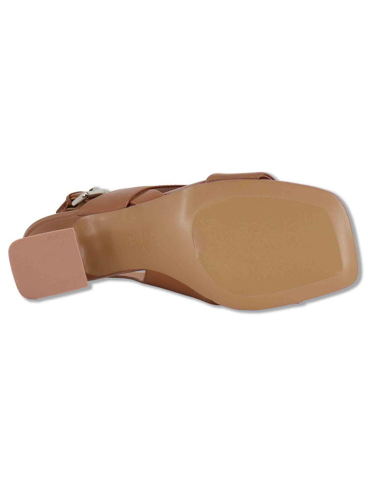 Sandali donna slingback in pelle cuoio con cinturino asimmetrico Zia 520Z10VK 92-CUERO Bibi Lou 