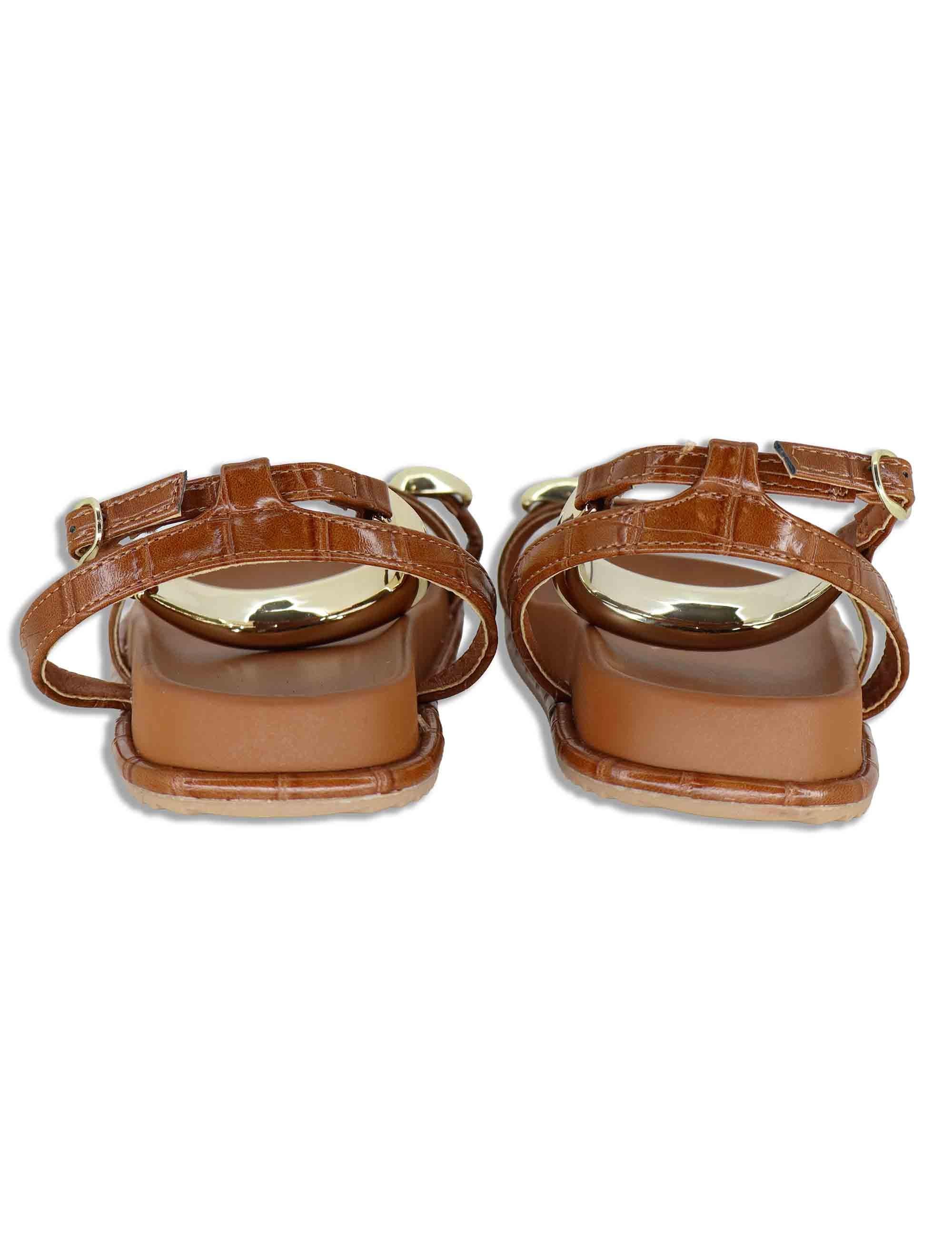 Sandali donna infradito basso in eco pelle cuoio con anello e bracciale W427A324 1G55 Exe 
