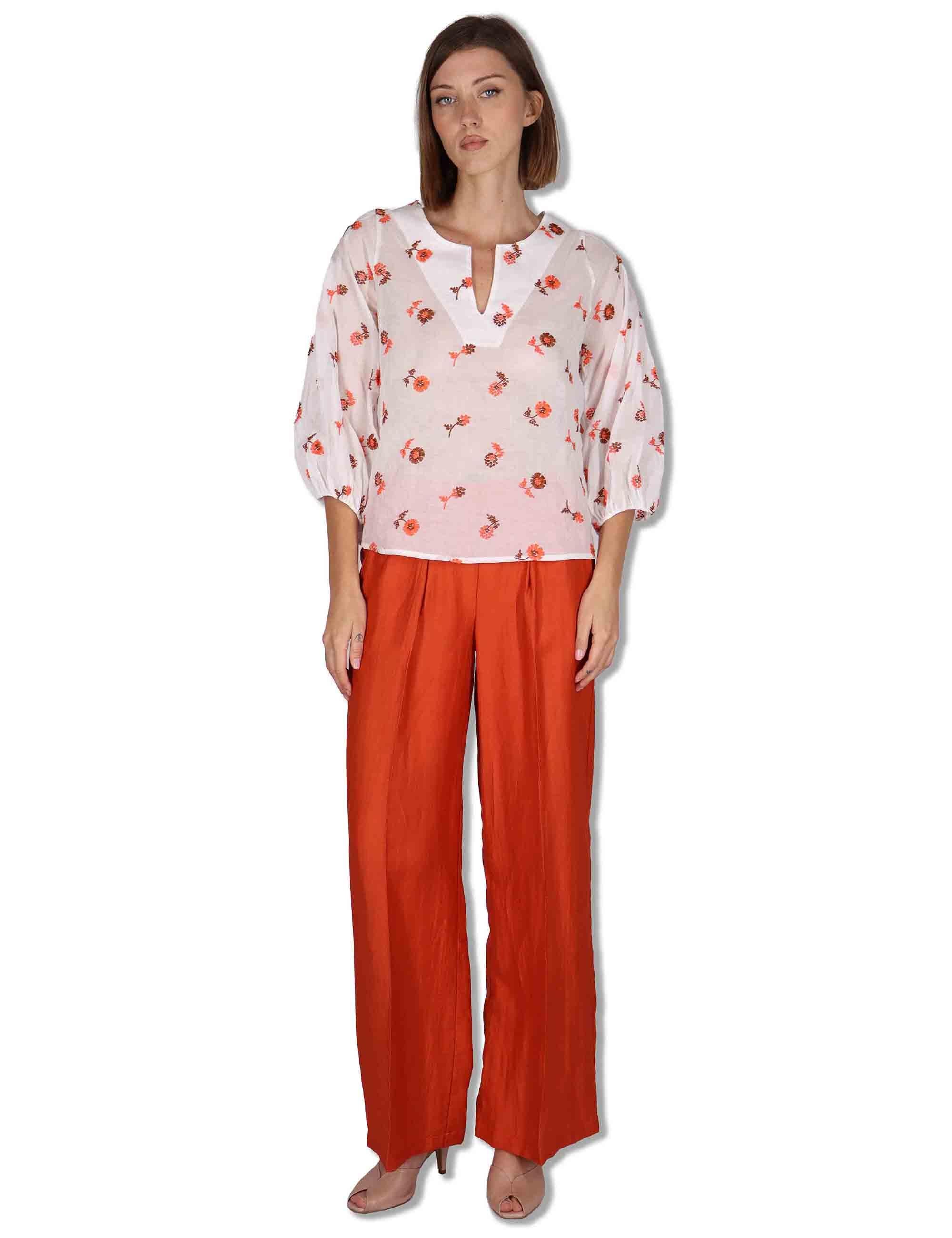 Camicie donna in cotone off white con ricami florali e maniche a 3/4 JABCM0001-F1509-1231 85 Justmine 