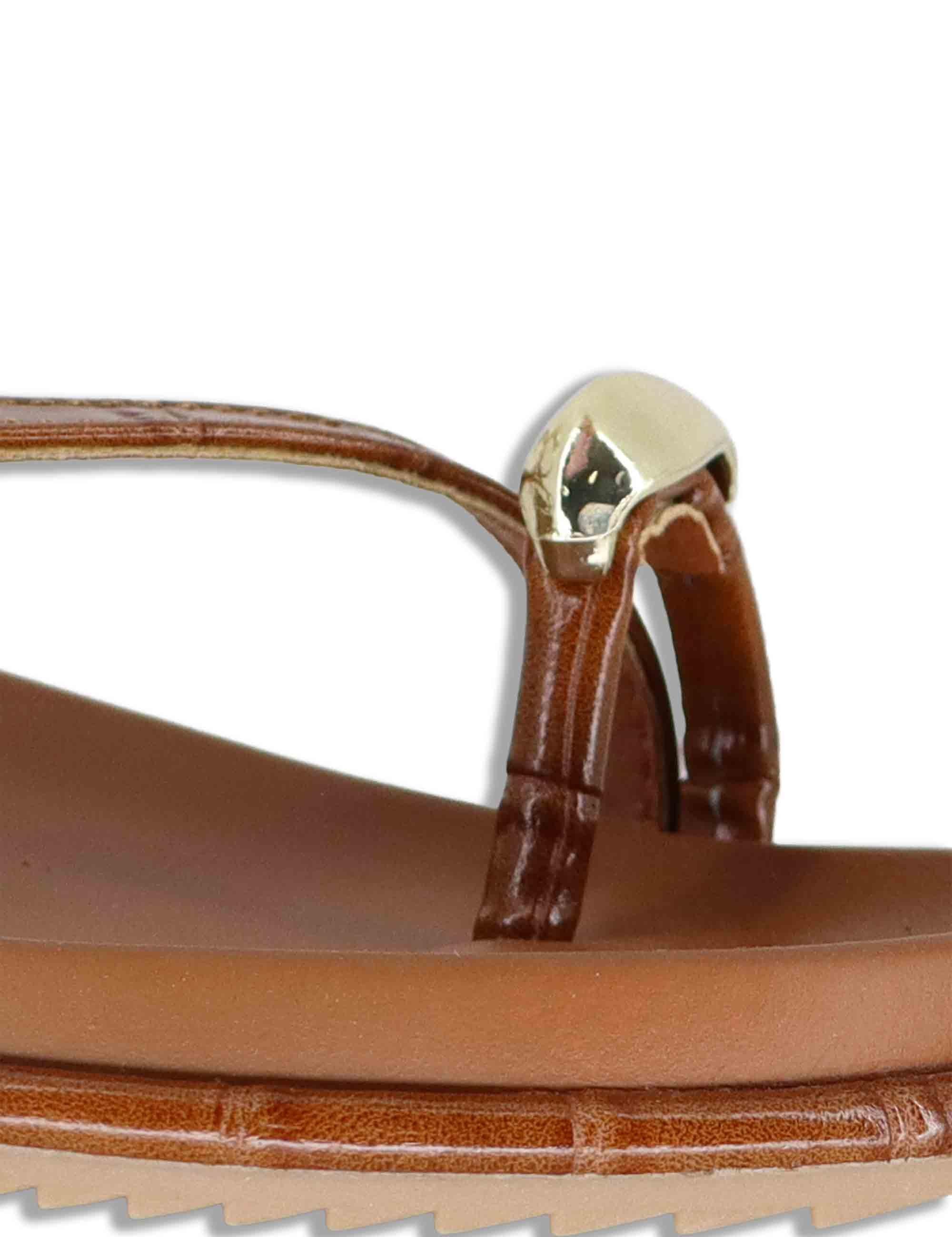 Sandali donna infradito basso in eco pelle cuoio con anello e bracciale W427A324 1G55 Exe 