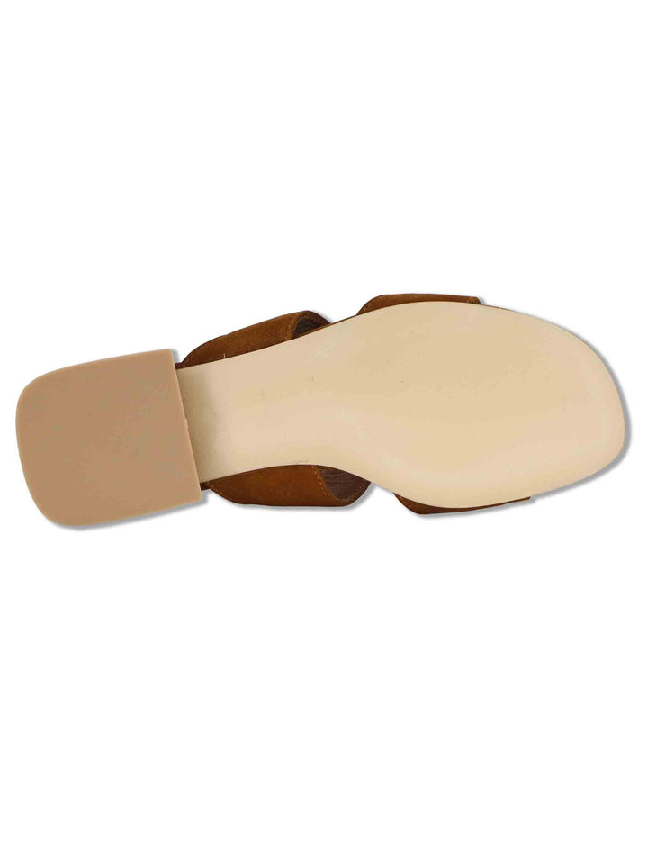 Sandali donna in camoscio cuoio doppia fascia con accessori e tacco basso SP261528 014 Spatarella 