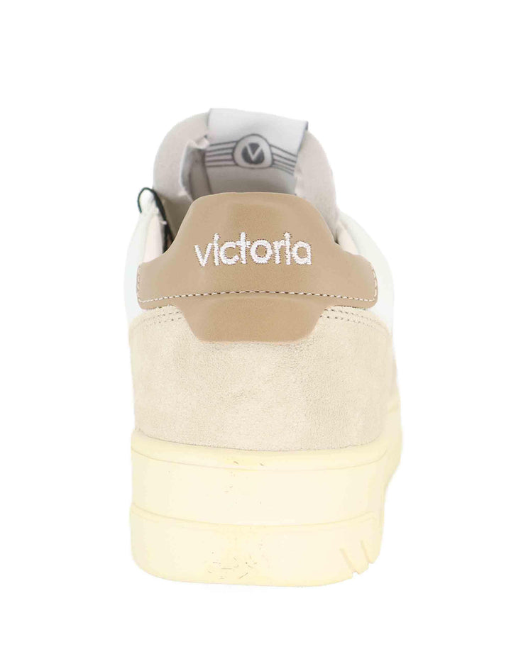 Sneakers donna in pelle bianca e camoscio beige 1257136 Beige Victoria 