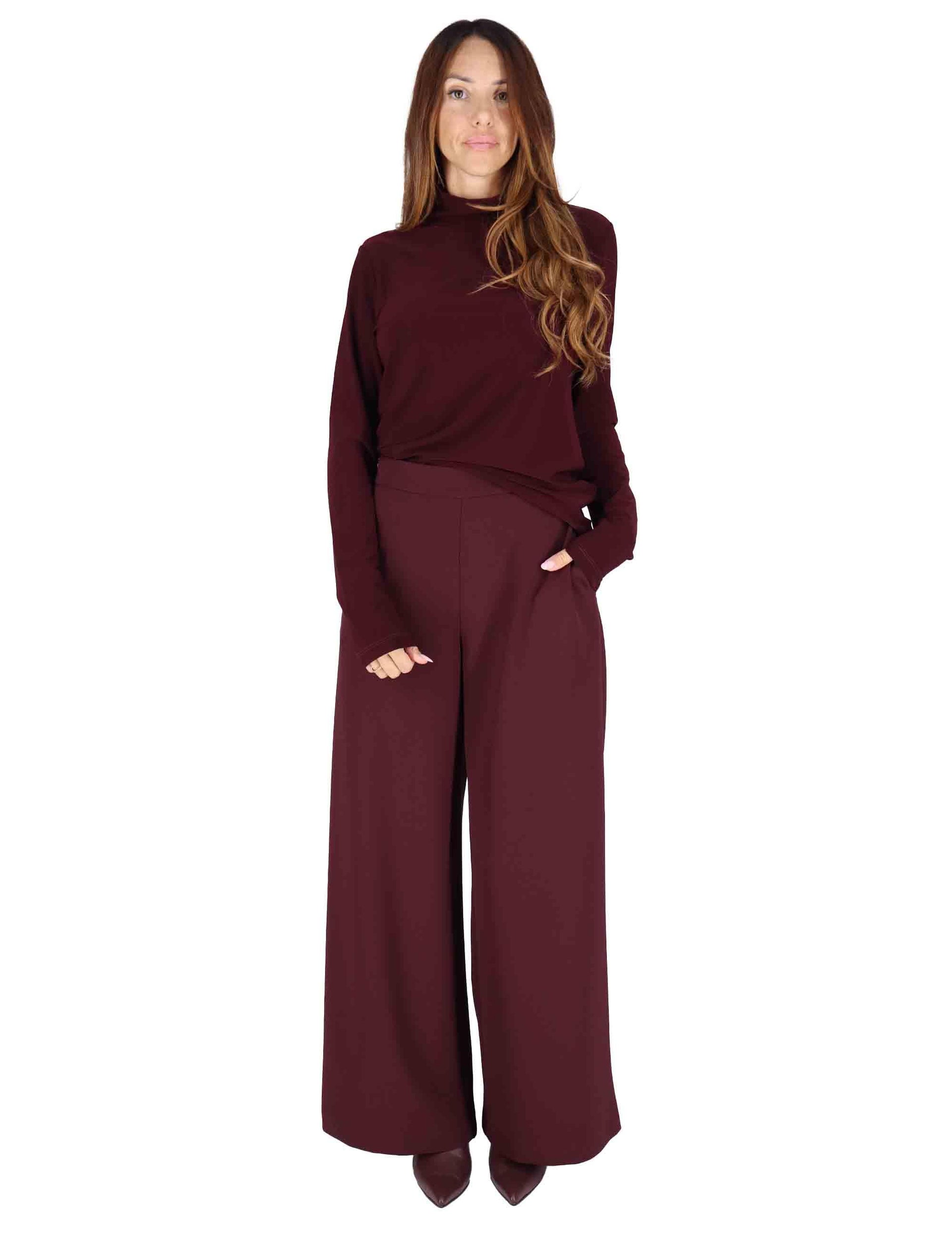 T-shirt donna Tecno in jersey bordeaux con maniche lunghe e collo alto JK028570226 50022 Maliparmi 
