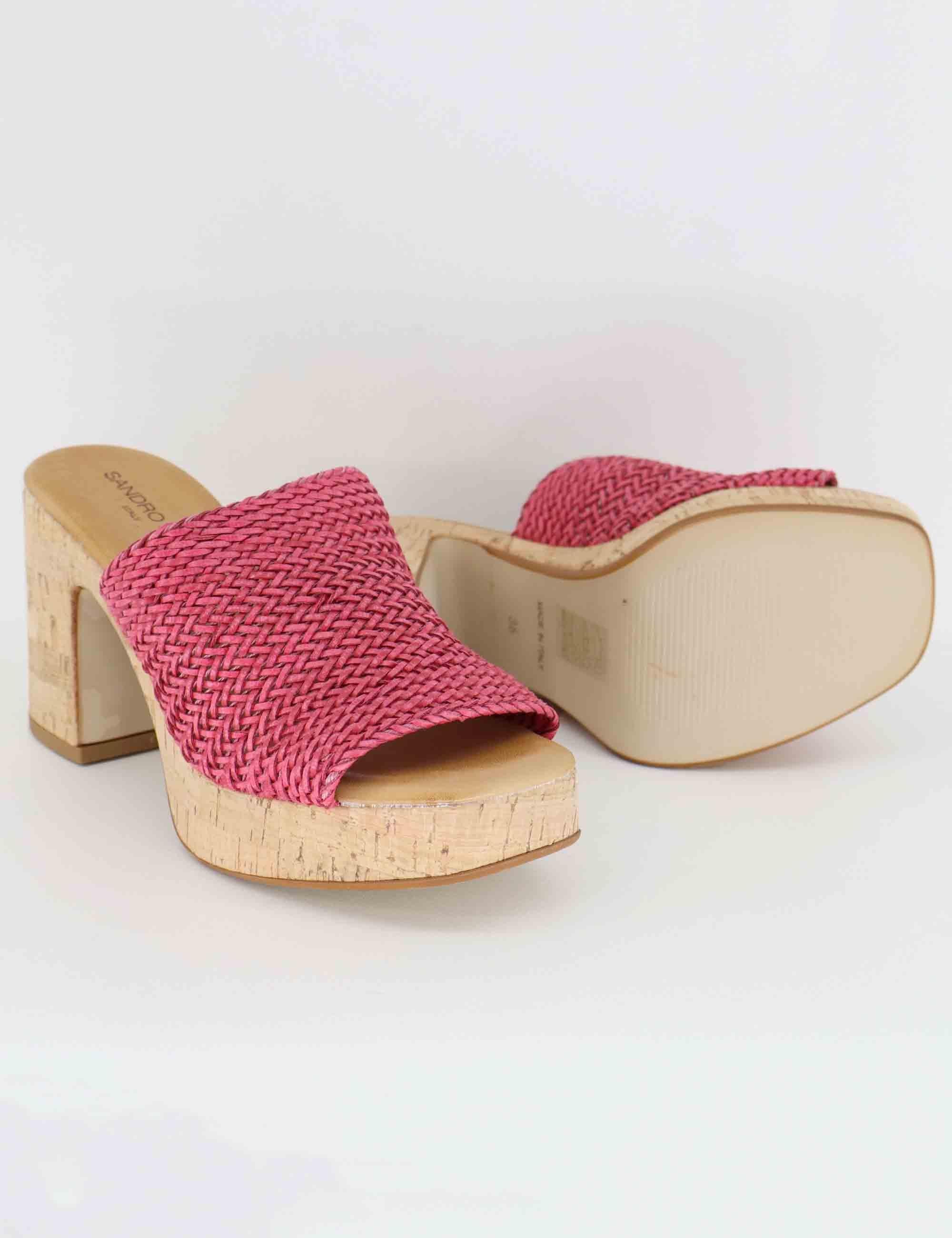 Sandali donna in pelle intrecciata fuxia con tacco in sughero SR4434 288 Sandro Rosi 