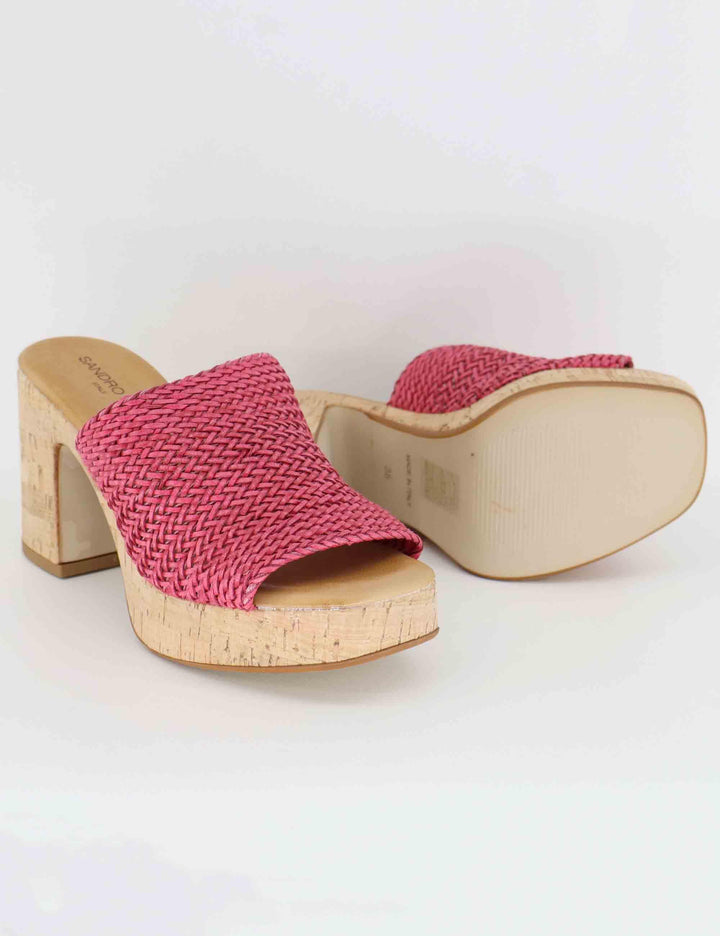 Sandali donna in pelle intrecciata fuxia con tacco in sughero SR4434 288 Sandro Rosi 