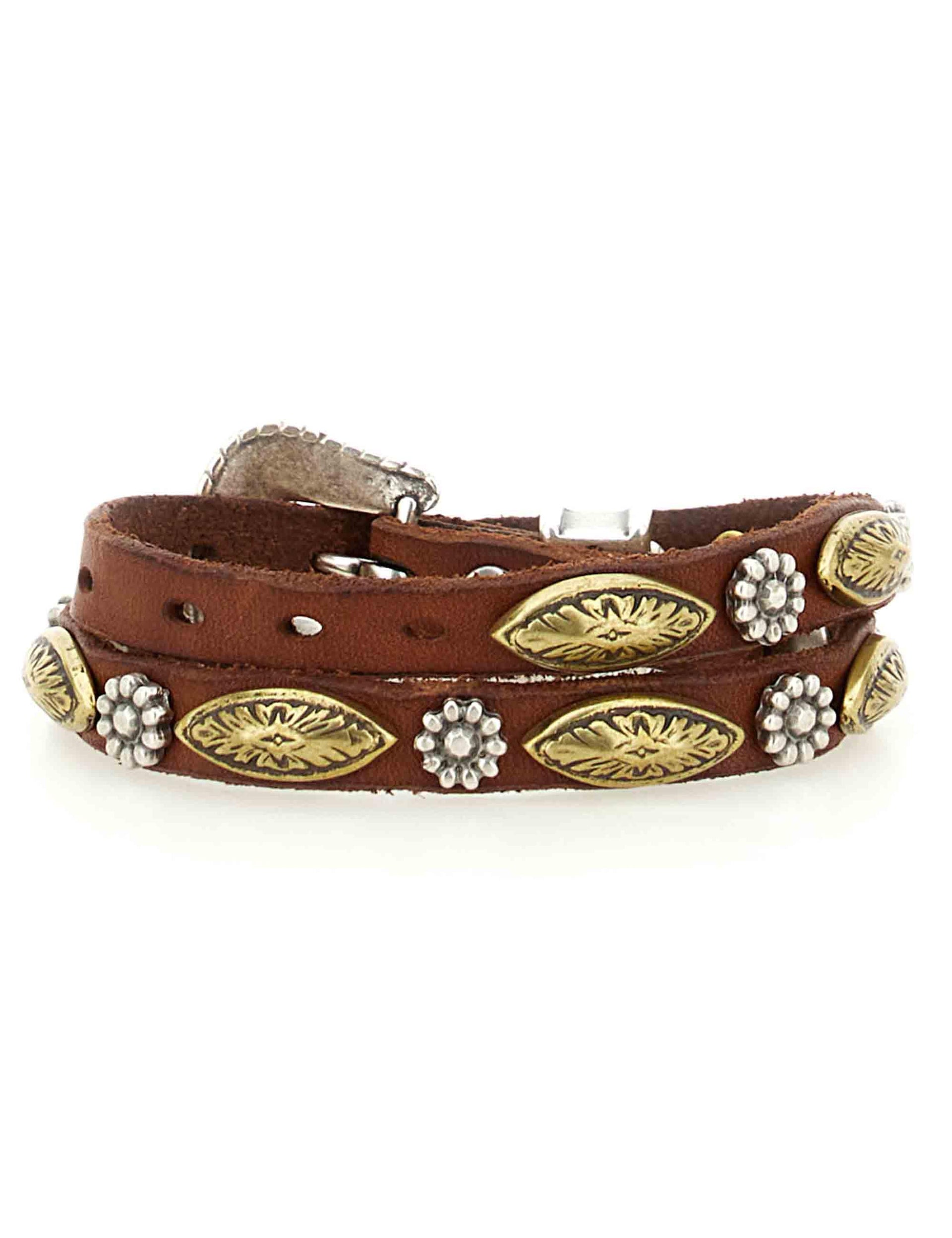 Bracciali donna in pelle cuoio con borchie e fibbe a doppio giro C002270ND X3014 C1502 Campomaggi 