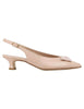 Women's slingback pumps in powder leather with low heel and matching accessory