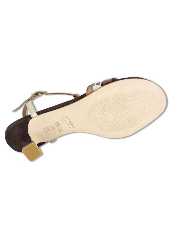 Sandali donna in camoscio marrone e pelle oro con cinturino alla caviglia 1026 006 Tattoo 