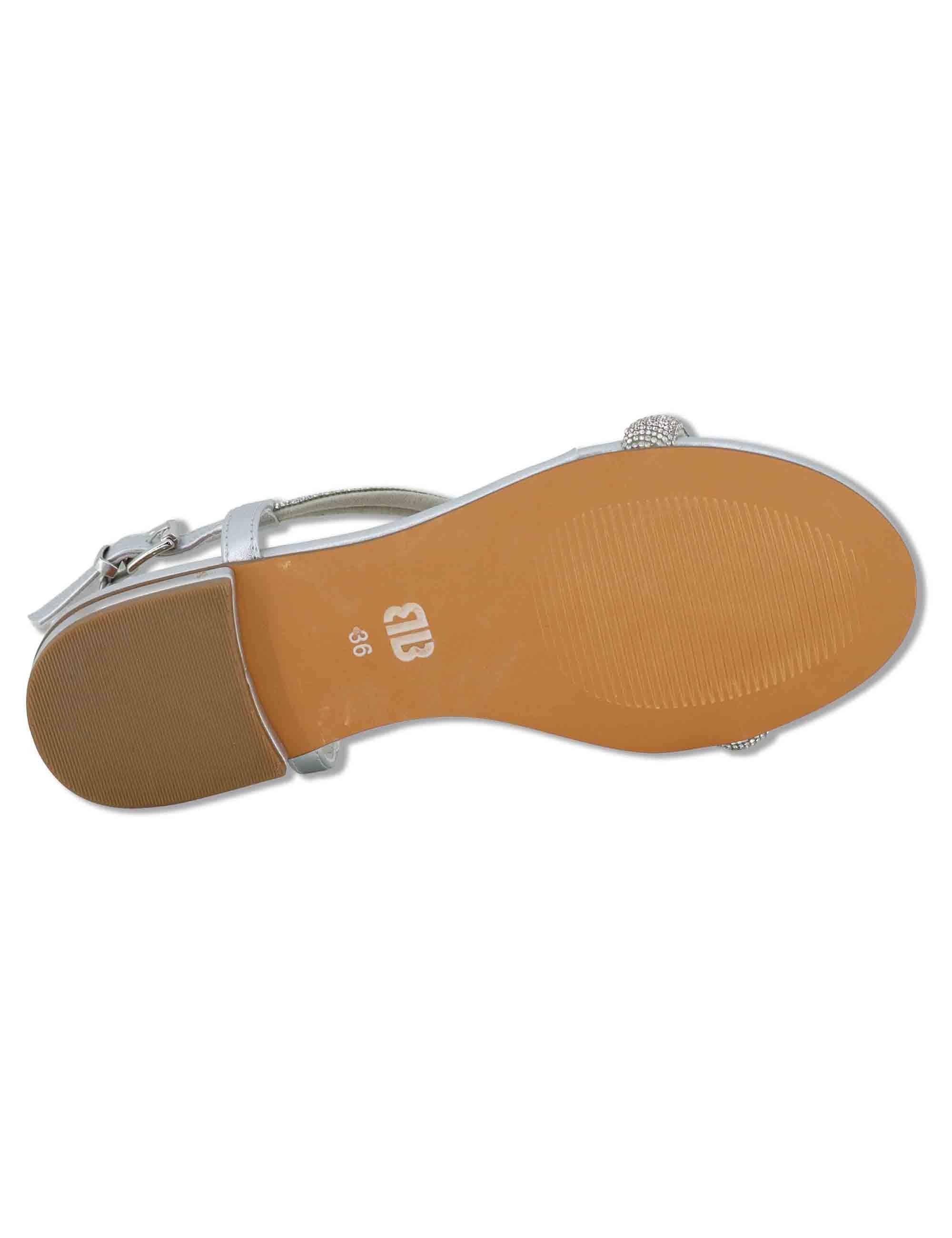 Sandali donna flat in pelle e strass argento con cinturino regolabile Myna 956Z00HG 01-PLATA Bibi Lou 