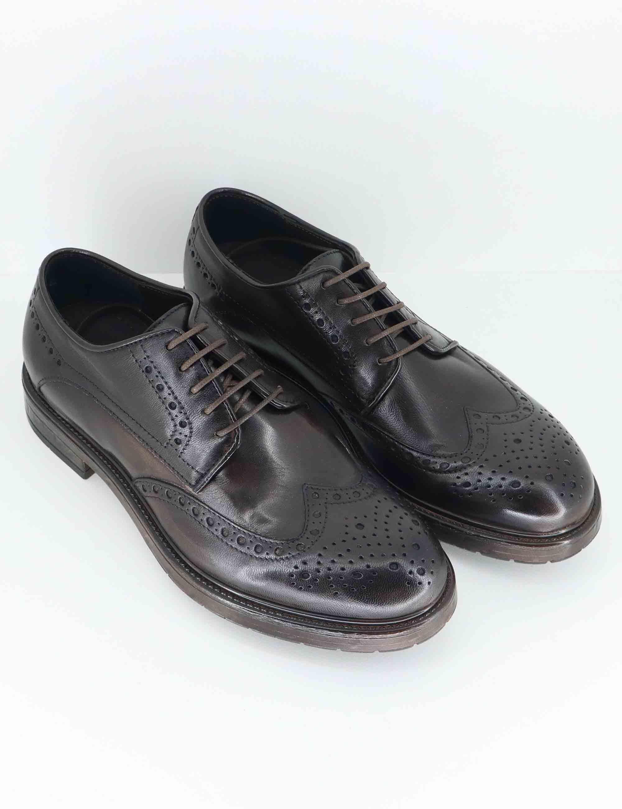 Stringate uomo in pelle marrone con impunture e suola in gomma SPGB2080 014 Spatarella 