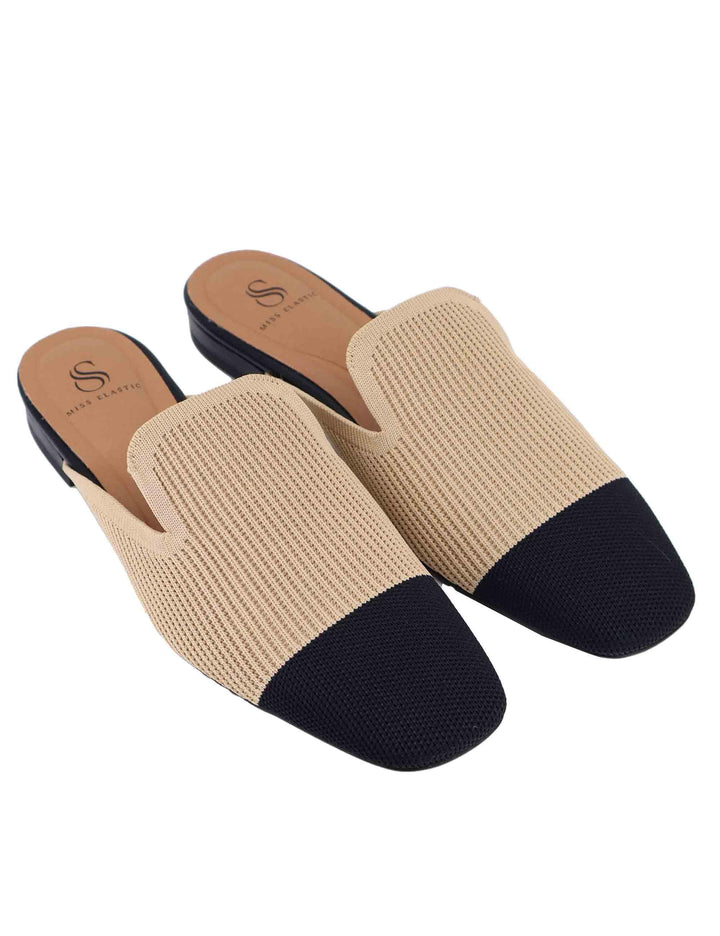 Mule donna in tessuto nero e camel 876427-65 72 Miss Elastic 