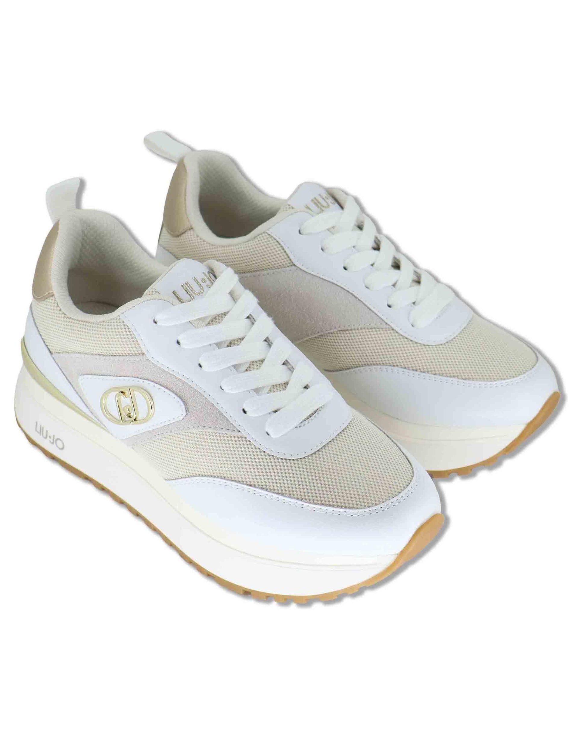 Sneakers donna in pelle e tessuto bianco con suola alta in gomma MAXI WONDER 97 BIS WHITE Liu-Jo 