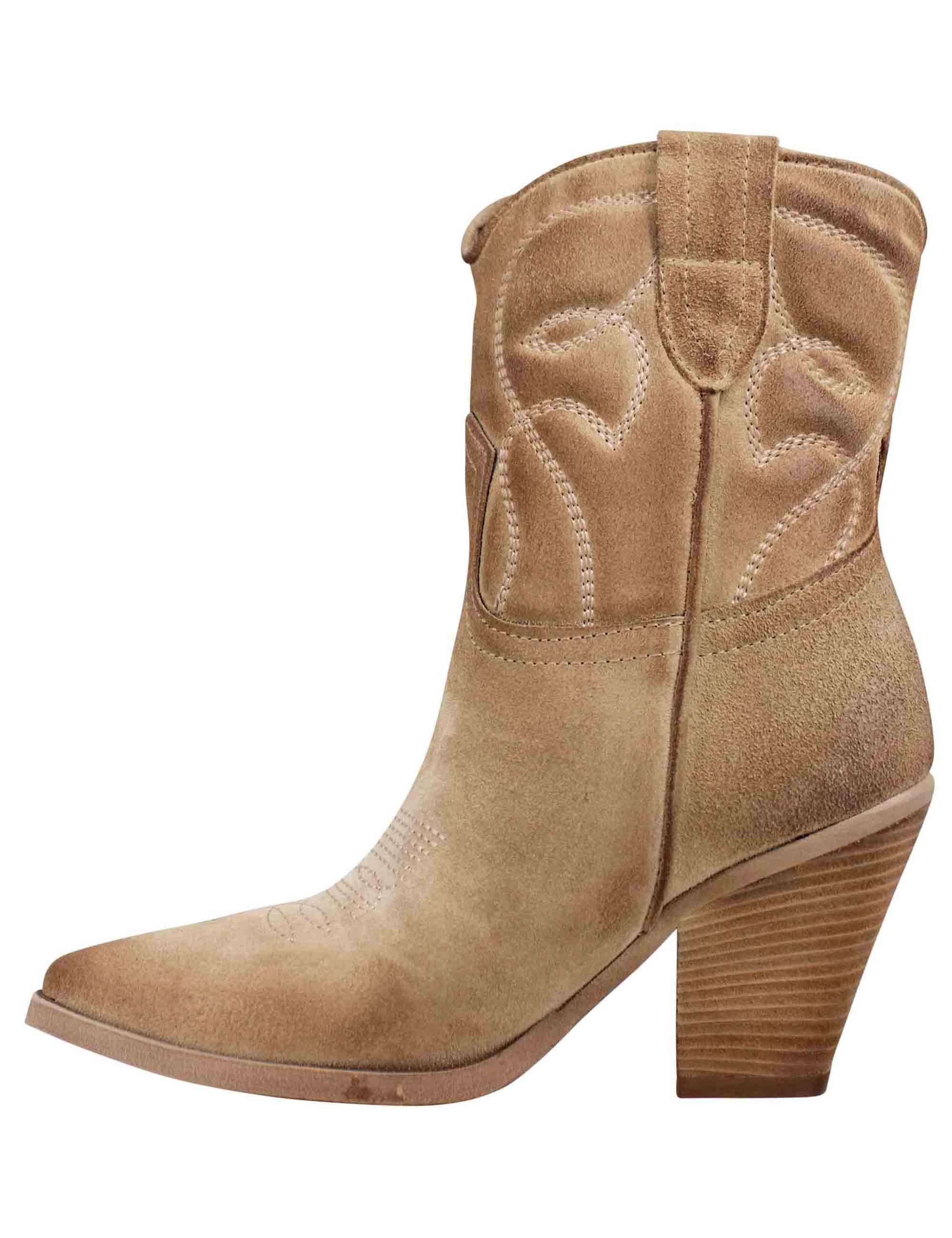 Stivaletti texani donna in pelle beige con tacco alto SOFIE 03 015 Zoe 
