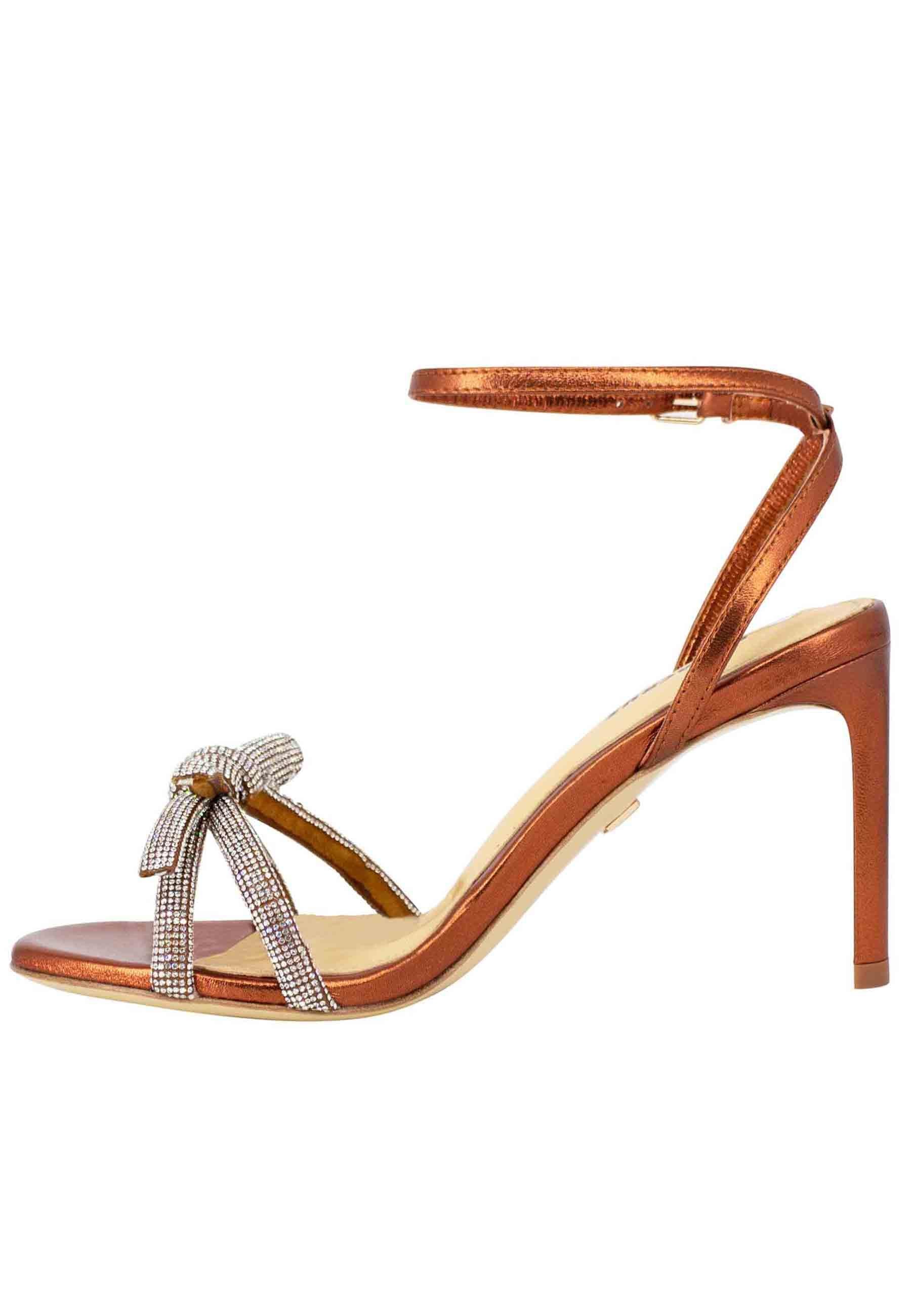 Lisboa Sandali donna in pelle bronzo con gioiello e tacco alto 248Z19BK 601 Lola Cruz 