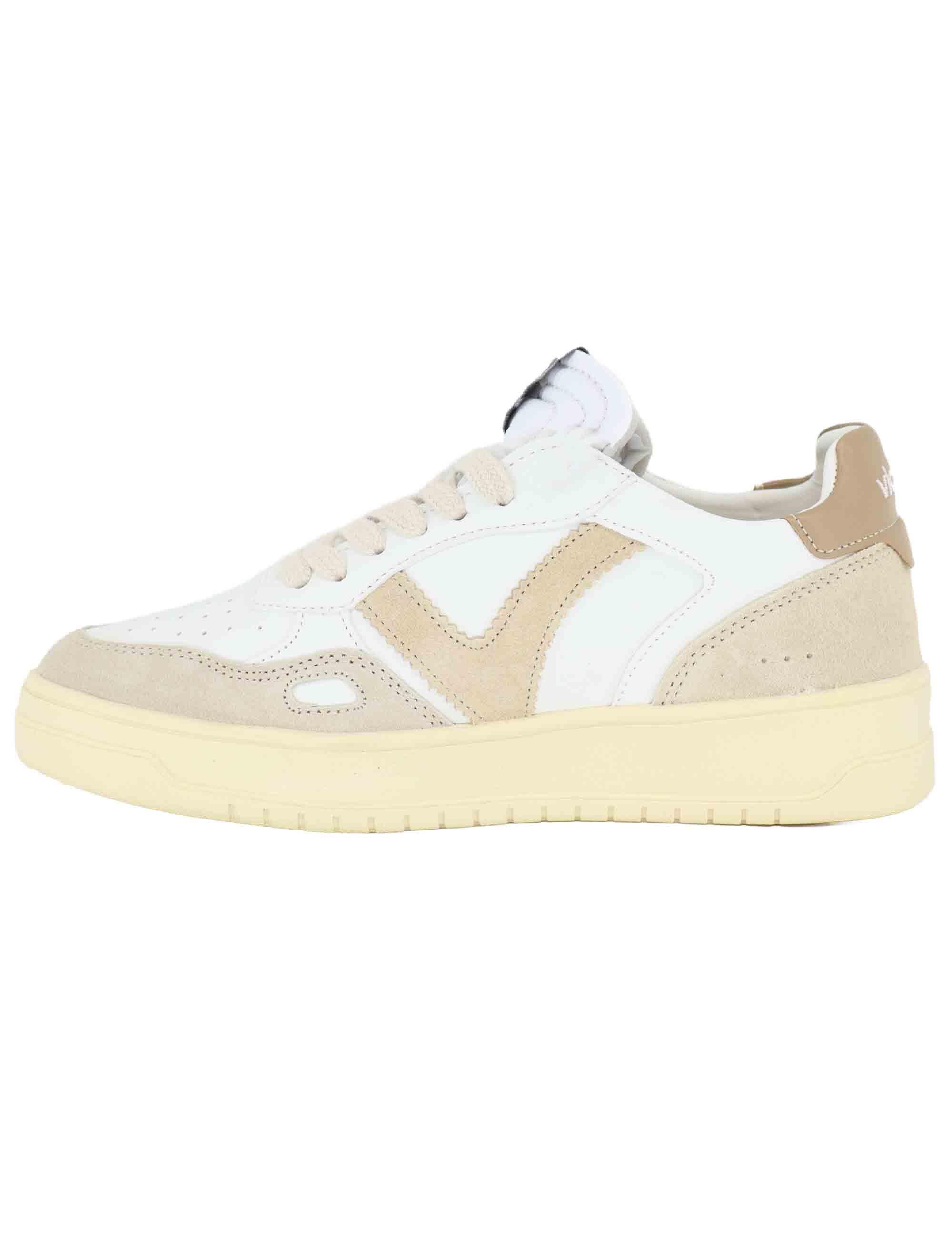 Sneakers donna in pelle bianca e camoscio beige 1257136 Beige Victoria 