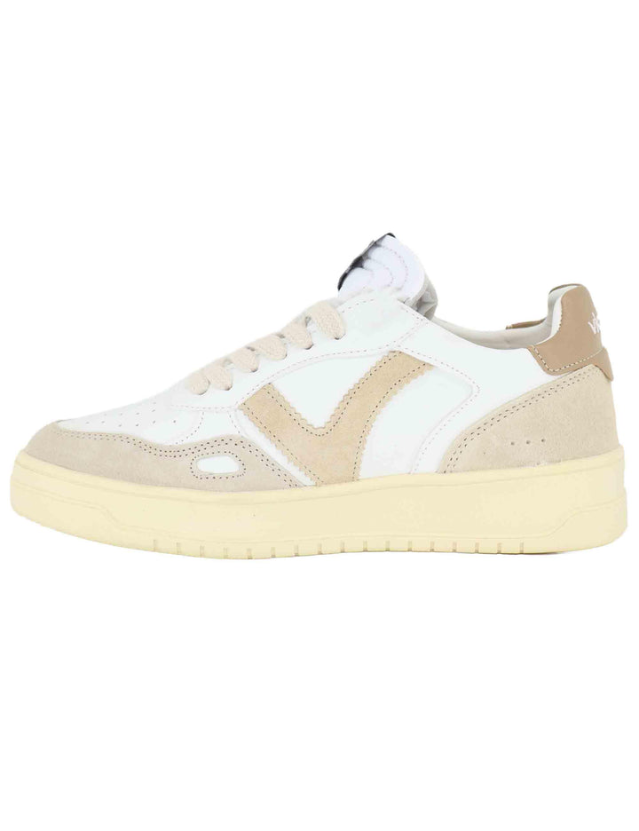 Sneakers donna in pelle bianca e camoscio beige 1257136 Beige Victoria 