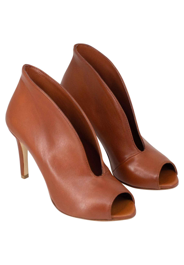 Stivaletti open toe donna in pelle cuoio tacco alto SP8004 014 L'Arianna 