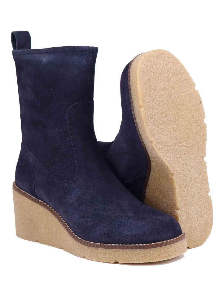 Stivaletti donna in camoscio blu con zeppa MISS BS NAVY_24 Unisa 