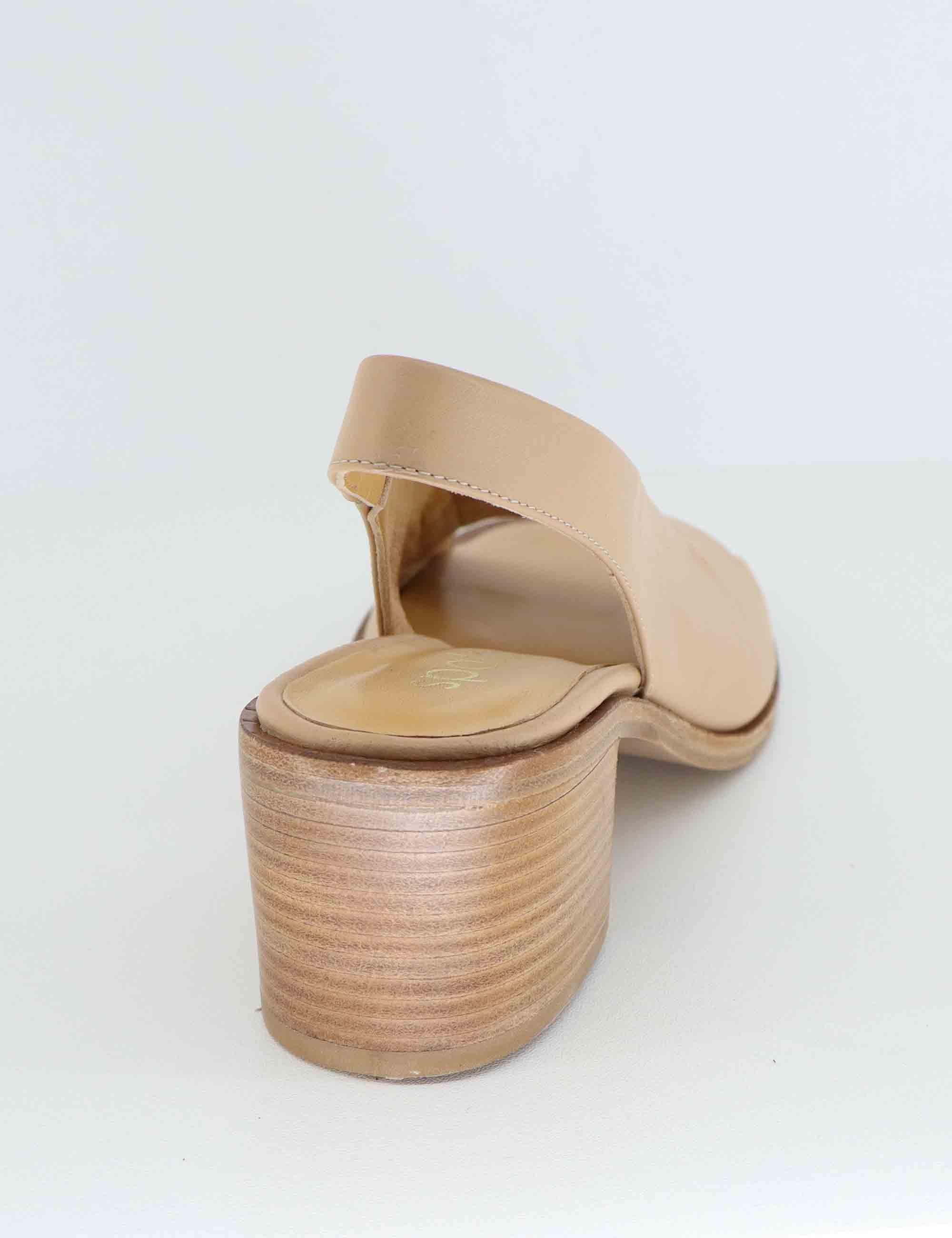 Sandali slingback donna in pelle beige con tacco medio SP2043 036 Spatarella 