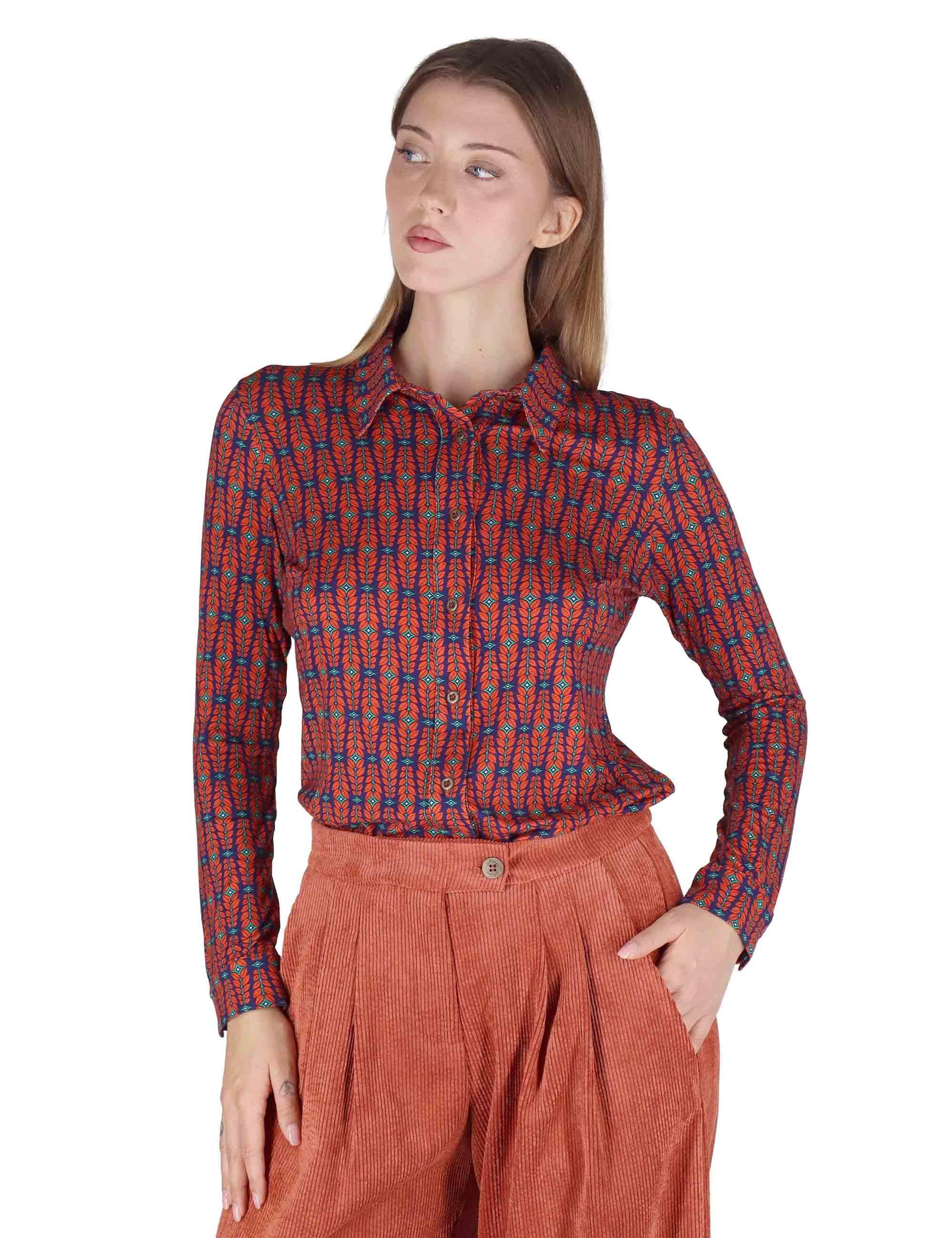 Camicie donna in jersey blu a fantasia a maniche lunghe JABCM0025-F1050 5020 Justmine 