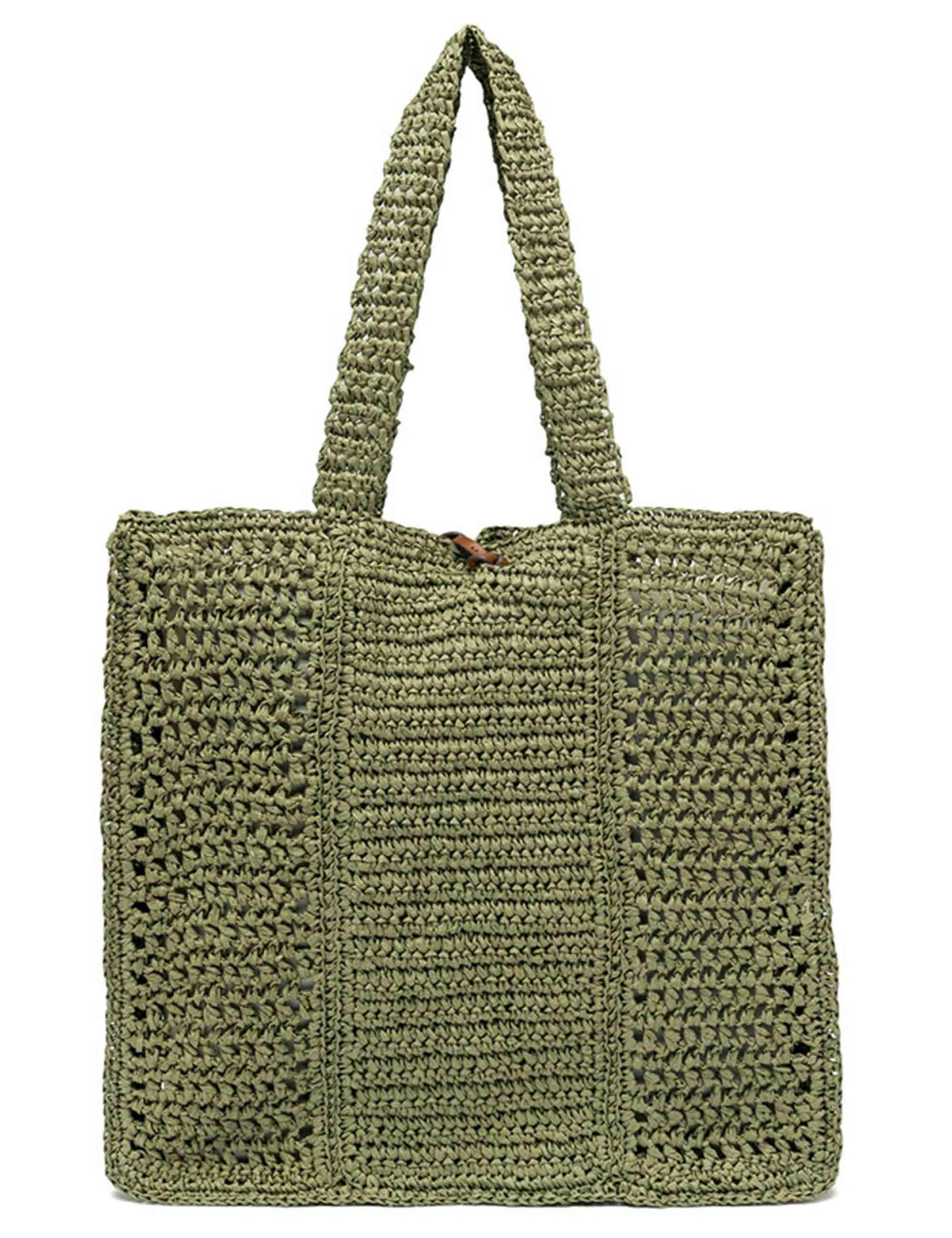 Borse Shopper donna Nefili in paglia verde con manico e chiusura in pelle BS11955 COMM STR-CRCH 11730 Gianni Chiarini 