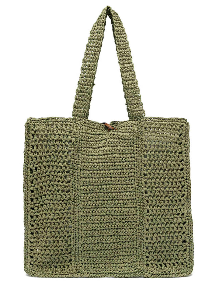 Borse Shopper donna Nefili in paglia verde con manico e chiusura in pelle BS11955 COMM STR-CRCH 11730 Gianni Chiarini 