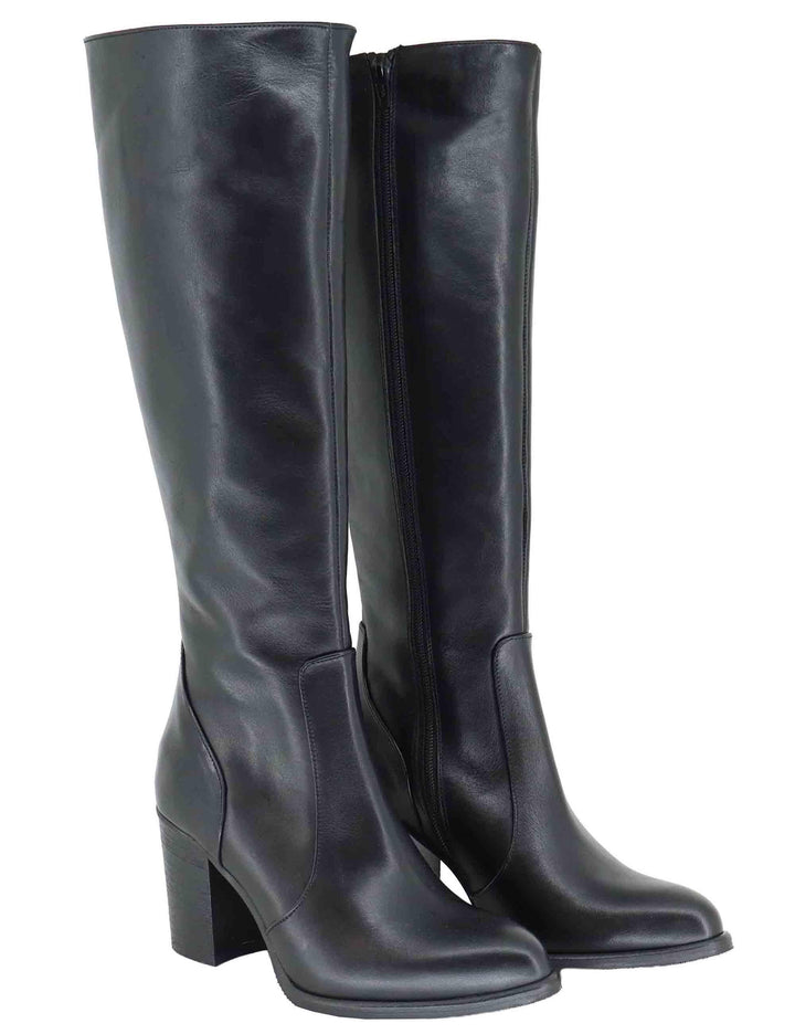 Stivali donna in pelle nera tacco alto 9780SLIM 001 Les Venues 