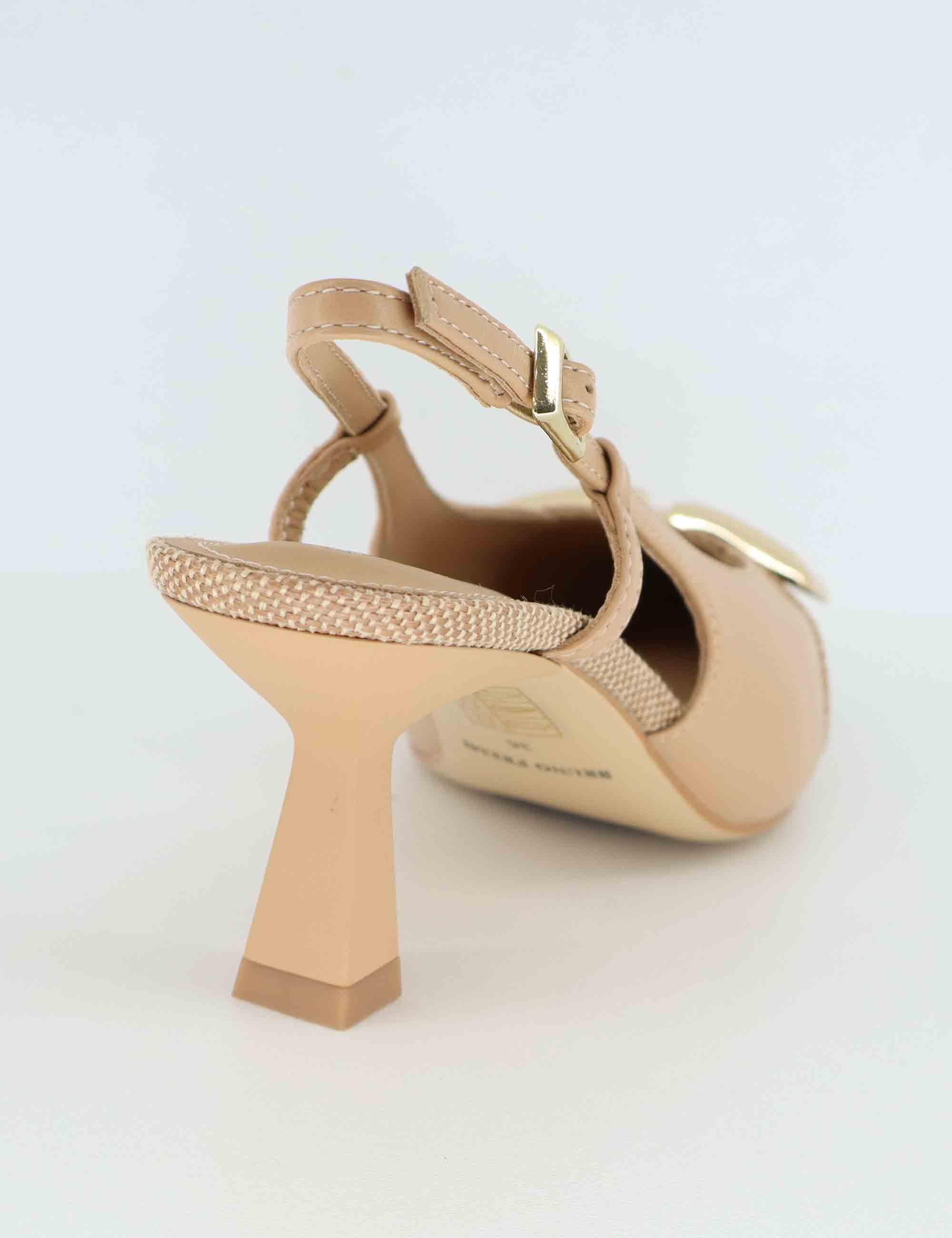 Slingback donna in pelle e tessuto beige con fibbia BL0401X 014 Bruno Premi 