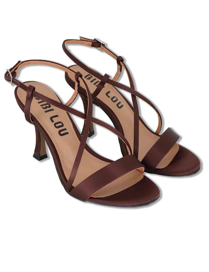 Sandali donna slingback in satin marrone con tacco alto Zafiro 515Z75VK 90-MARRON Bibi Lou 