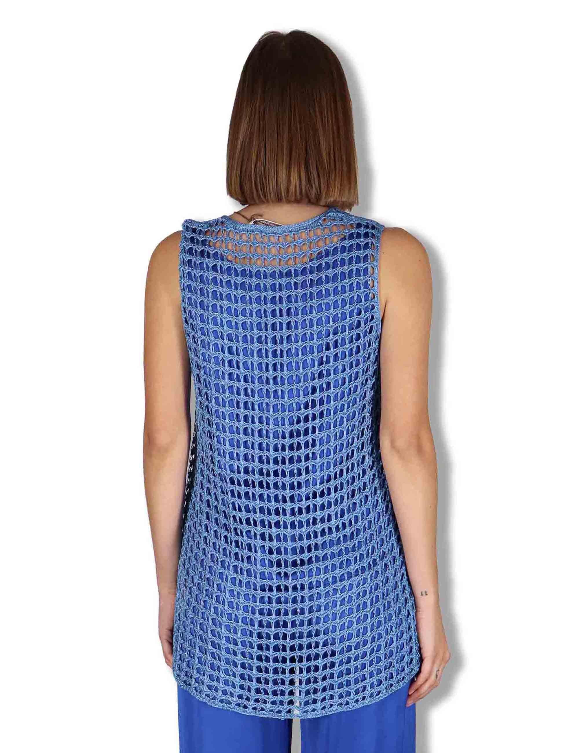 Gilet donna Metallic Lurex in cotone blu e argento con nappine JE113078213 96009 Maliparmi 