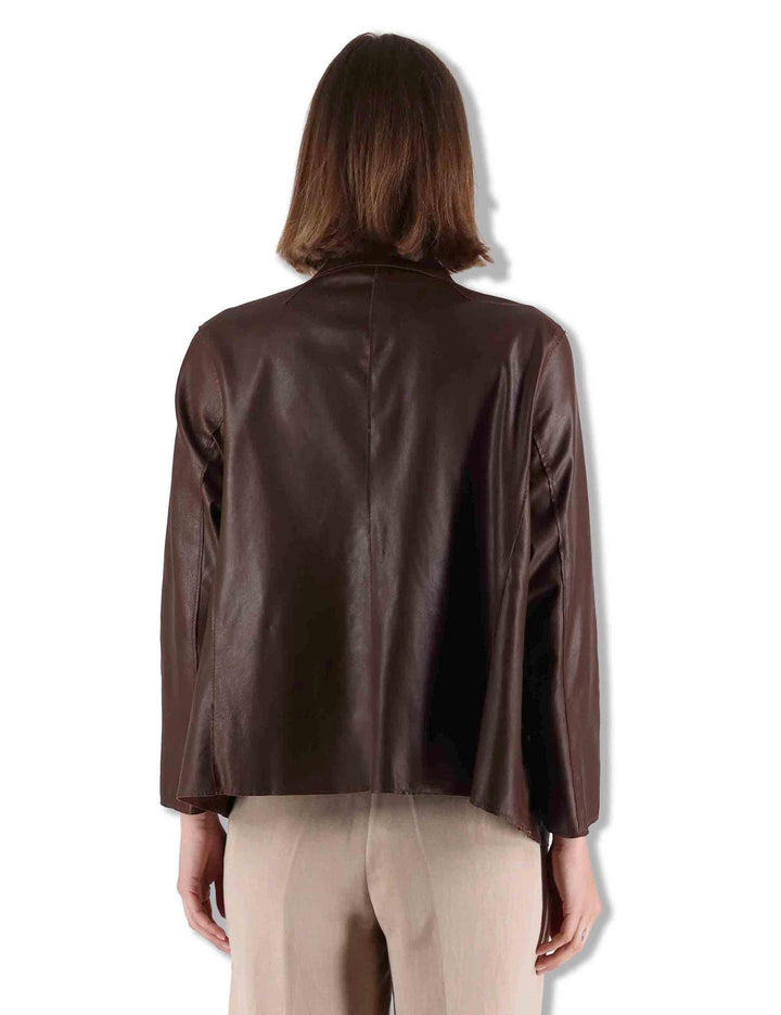 Giacche blazer donna in pelle marrone monopetto SP1527 014 Spatarella 