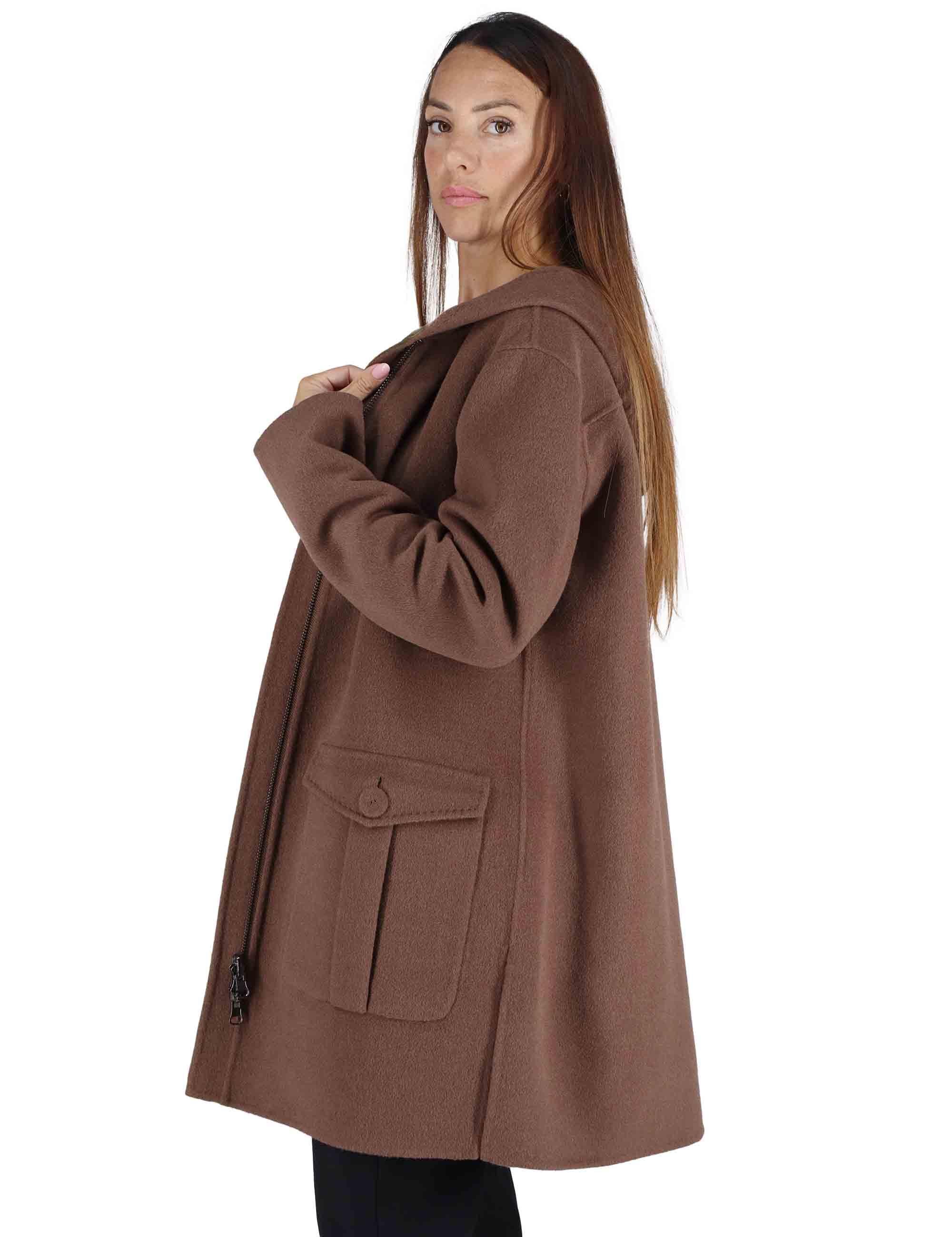 Giacconi donna Double Wool reversibili in lana marrone con cappuccio JA534020276 40B60 Maliparmi 