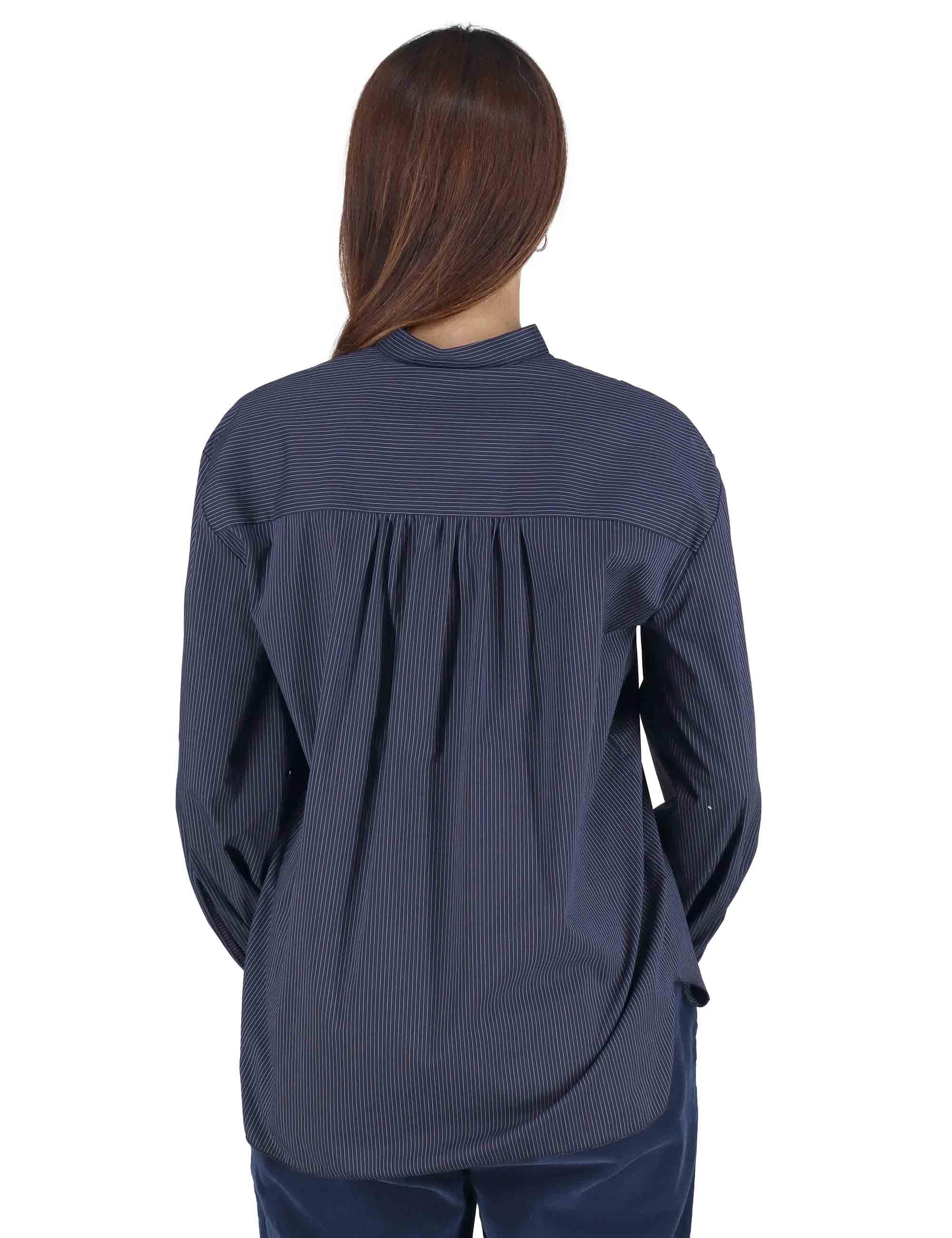 Camicie donna in cotone blu con maniche lunghe e collo alla coreana 3W25-CERRO PIN NIGHT TreBarraBi 