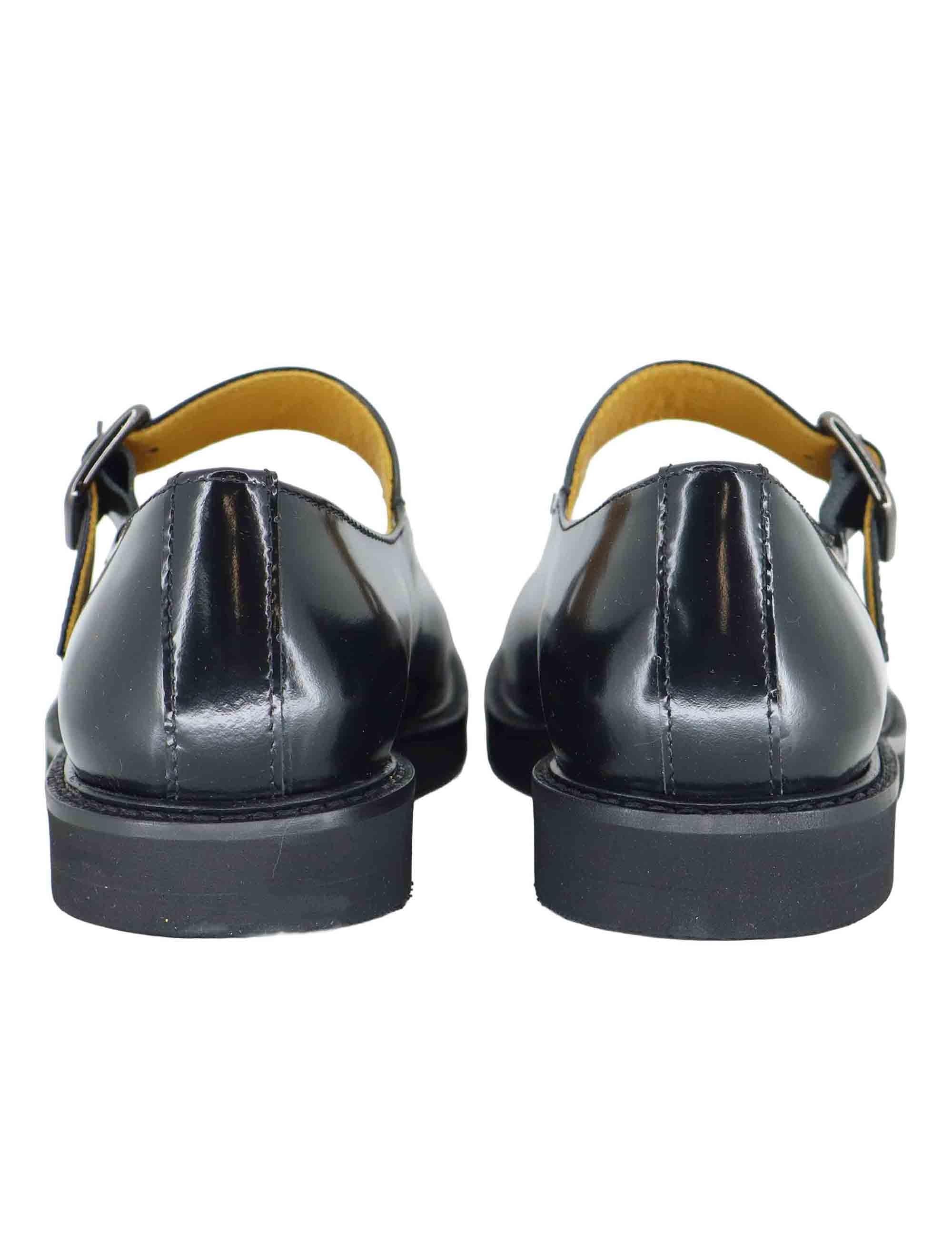 Ballerine donna in pelle nera con cinturino sul collo piede e tacco basso SP9703 001 Spatarella 