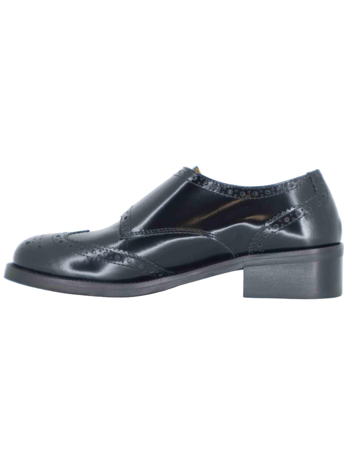 Mocassini donna in pelle nera lucida con doppia fibbia laterale SP9602 001 Spatarella 