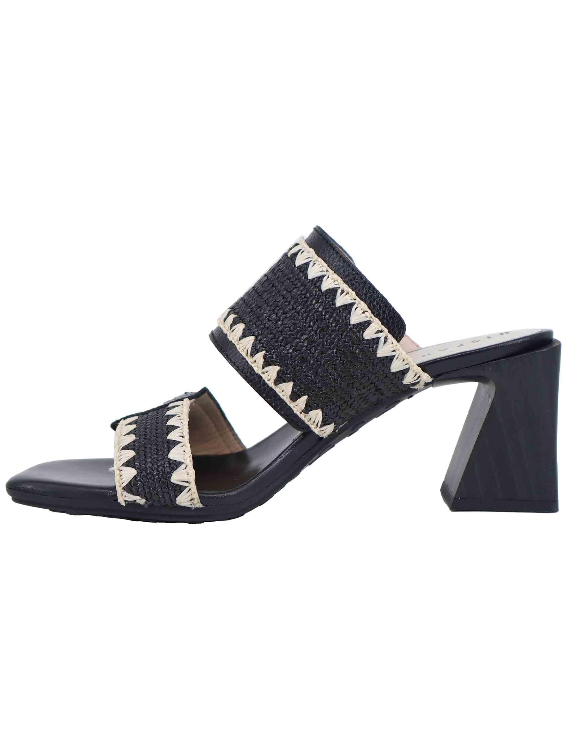 Sandali donna doppia fascia in pelle nera con tacco alto HV253946 C010 Hispanitas 