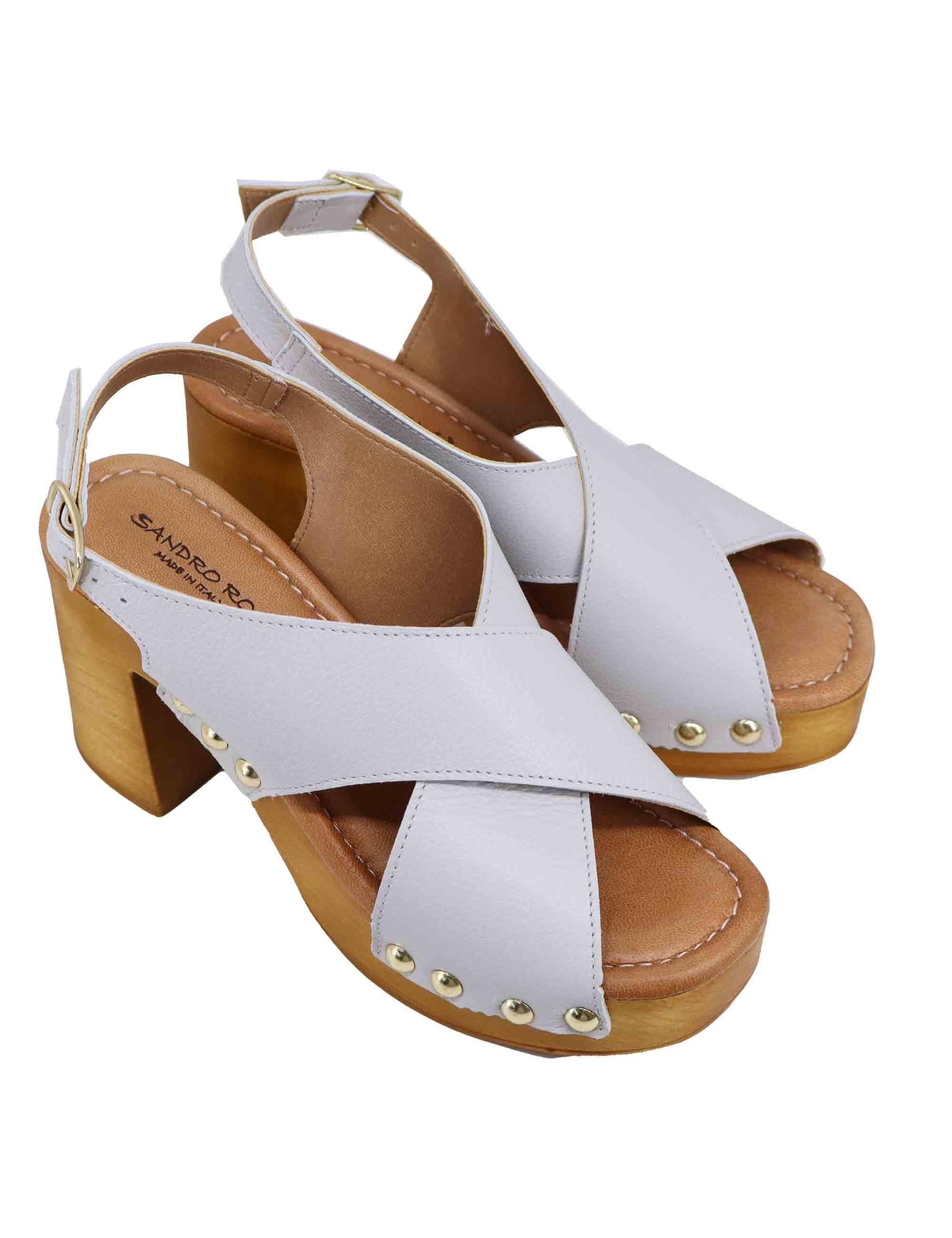 Zoccoli slingback donna in pelle bianca con fibbie oro e tacco alto SR8513 100 Sandro Rosi 