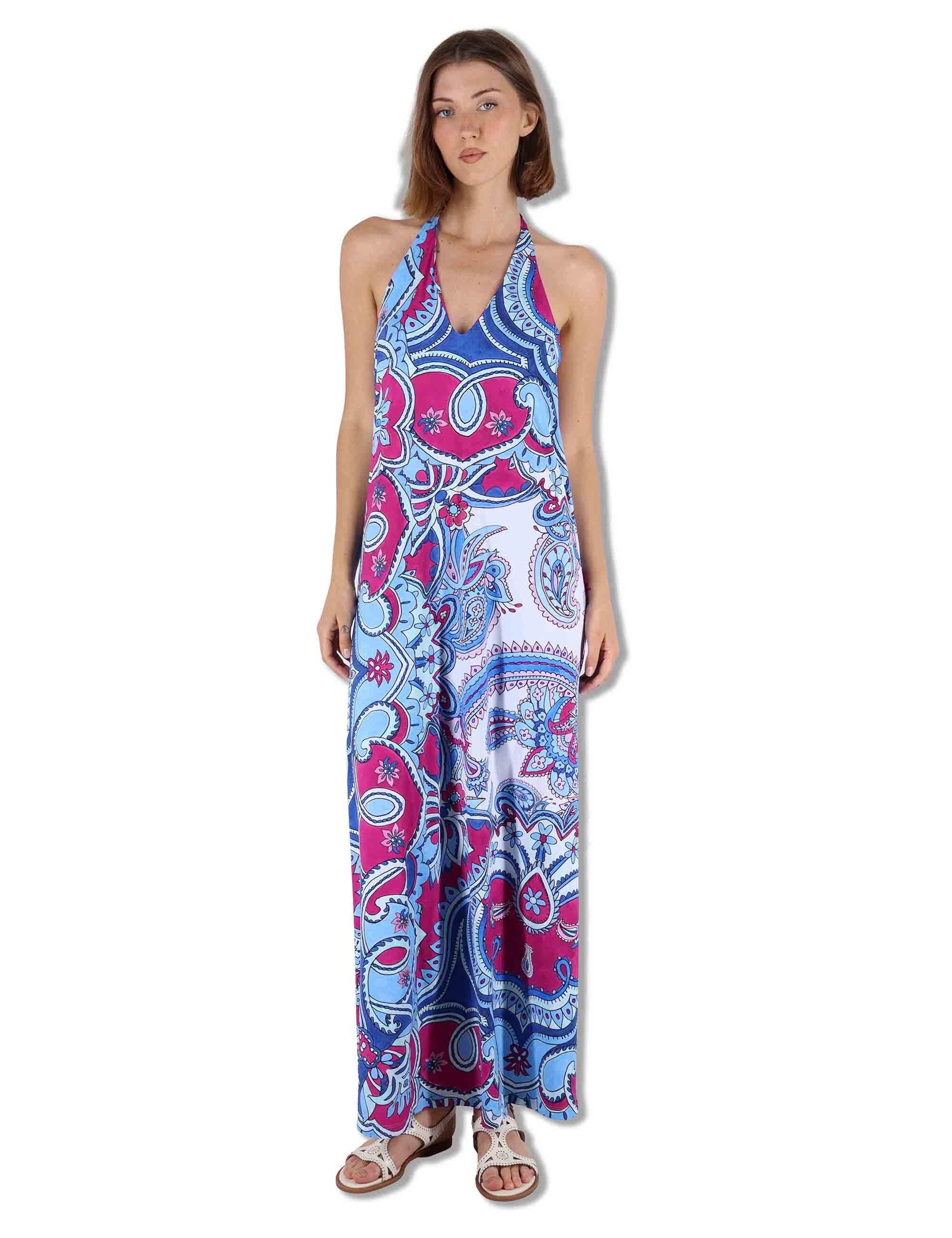 Abiti donna Hippie Lotus in tessuto stampato azzurro e blu senza maniche JF671170671 A8184 Maliparmi 