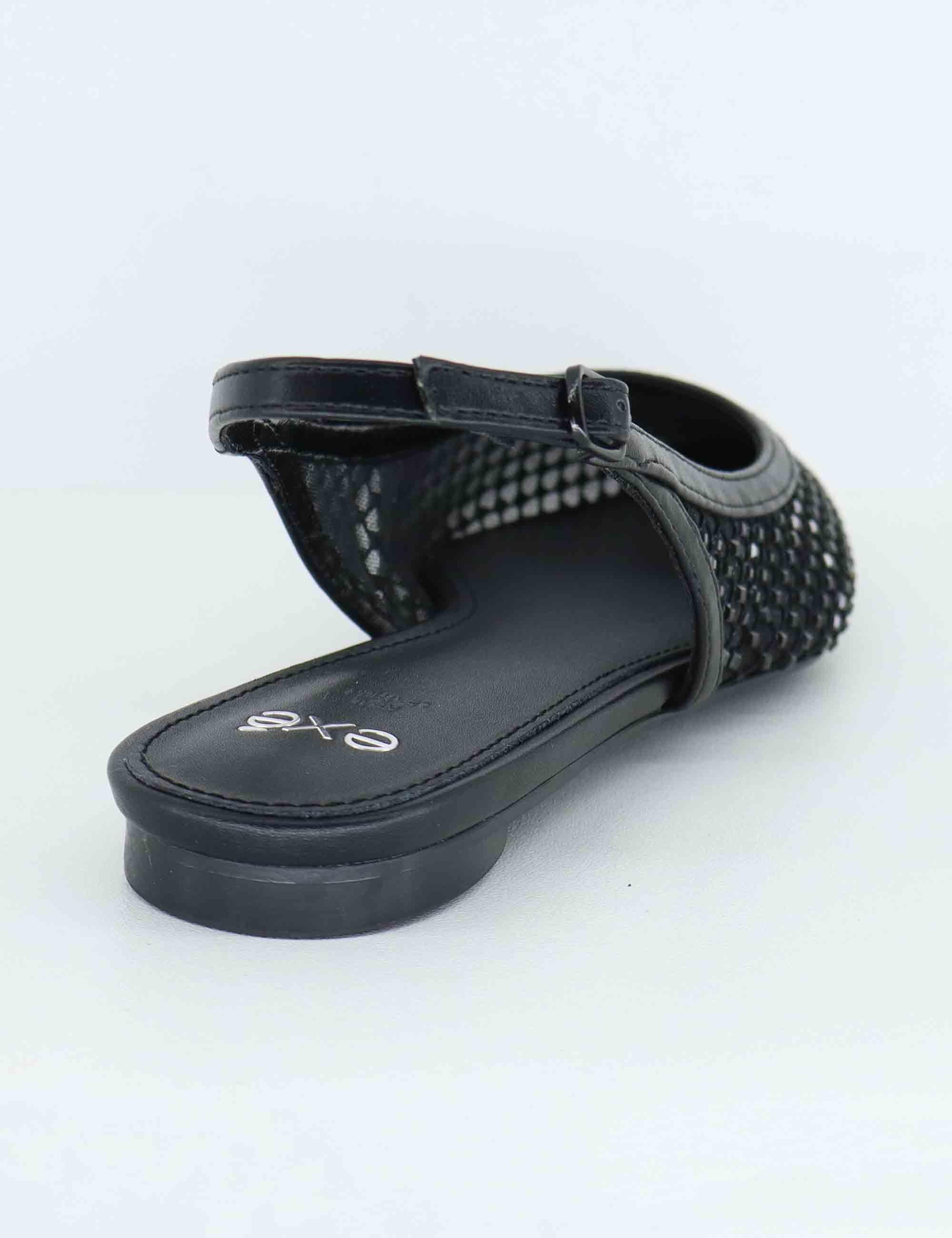 Slingback donna in rete nera con strass e tacco basso U47002221171 222 Exe 