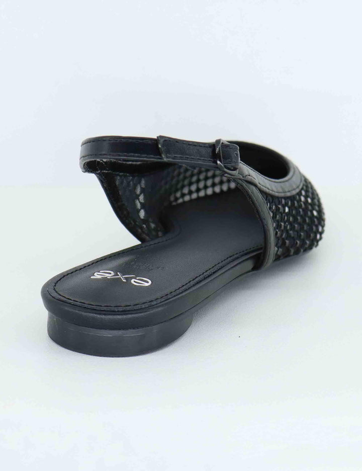 Slingback donna in rete nera con strass e tacco basso U47002221171 222 Exe 