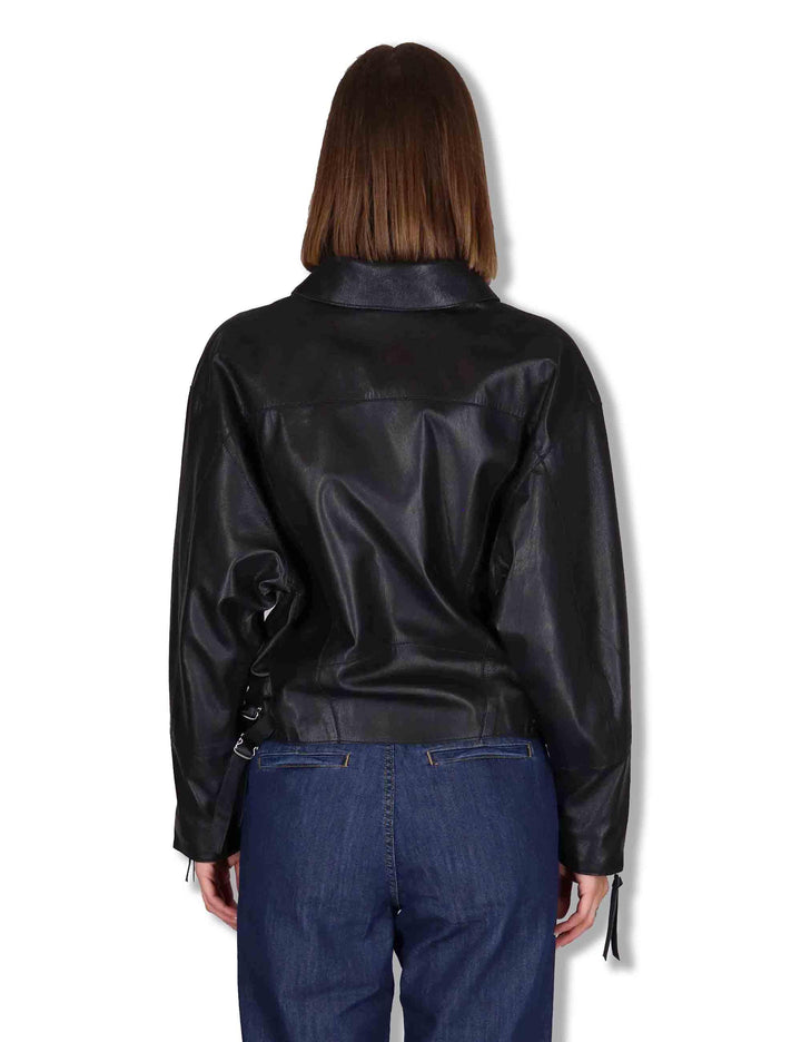 Giubbini donna chiodo in pelle nera con zip e tasche RWJ104 047 Rehard 