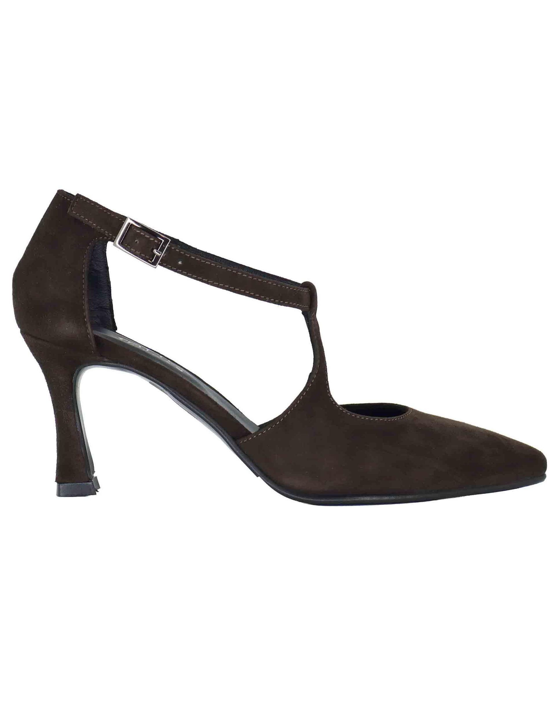 Decollete Mery Jane donna in camsocio marrone tacco alto A102 014 Tattoo 