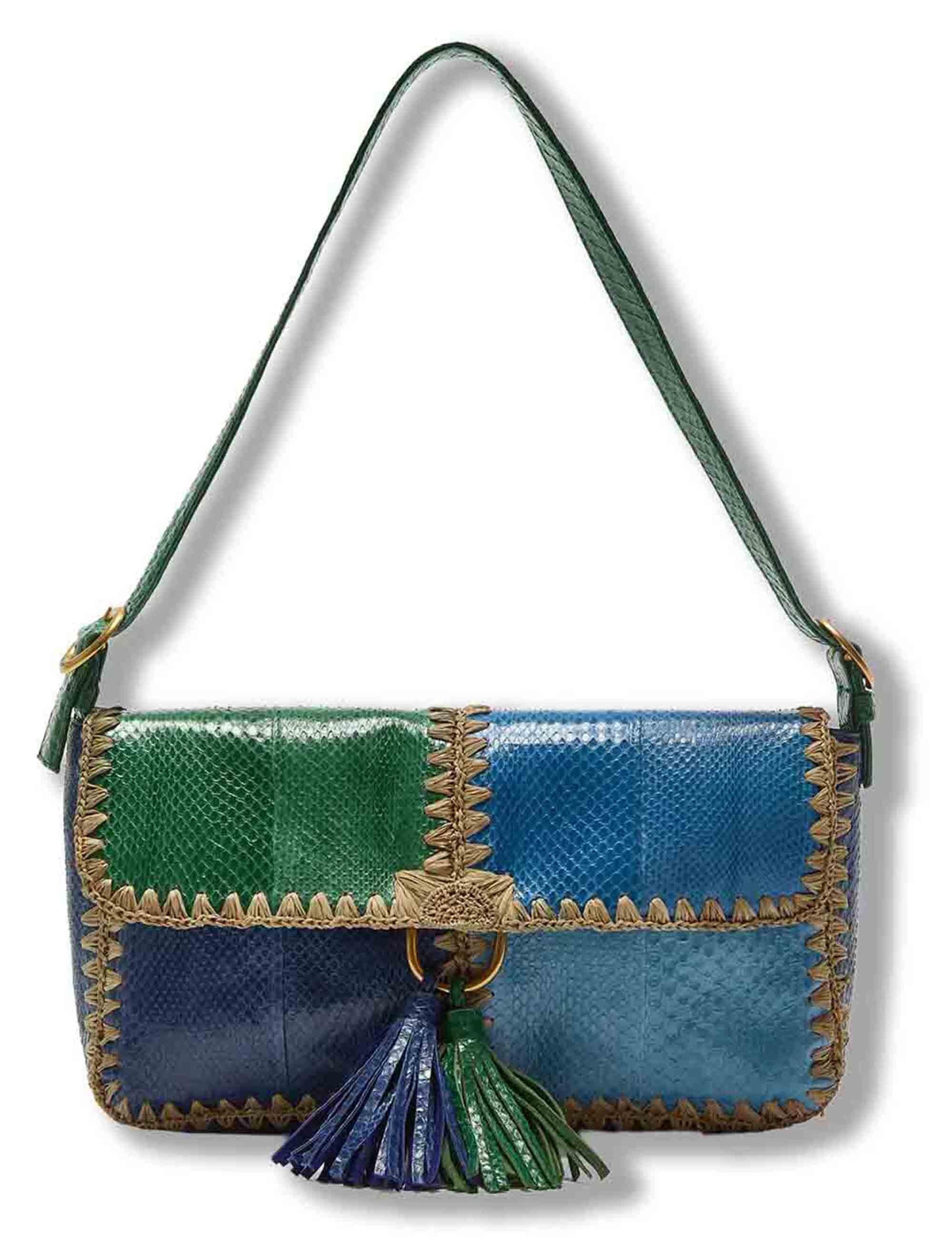 Borse donna Baguette Patchwork Thread in perline azzurre con tracolla BT001301563 A8188 Maliparmi 