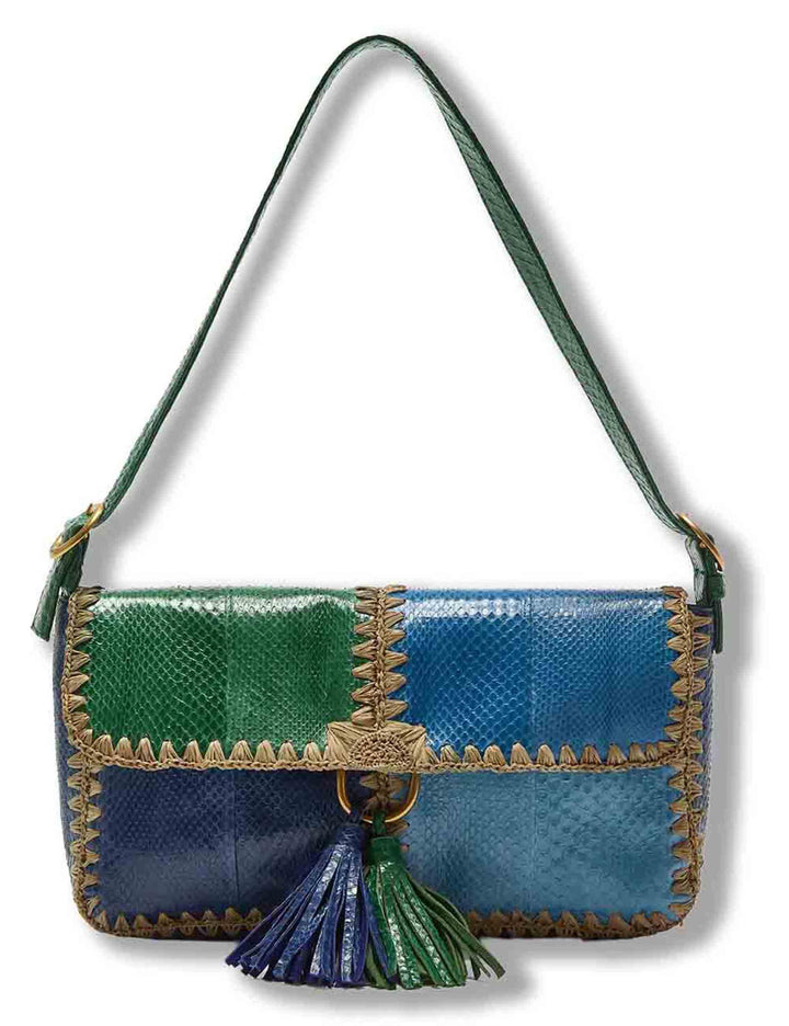 Borse donna Baguette Patchwork Thread in perline azzurre con tracolla BT001301563 A8188 Maliparmi 